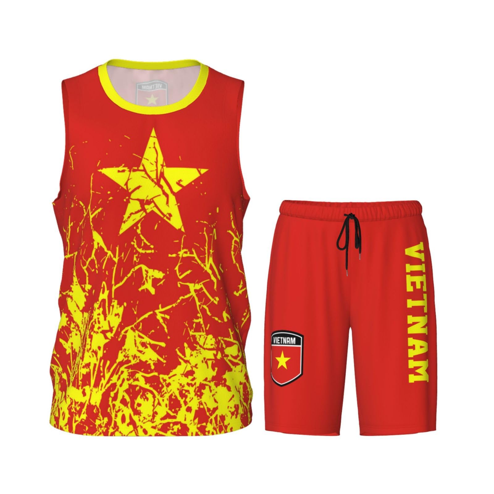 Vietnam Flag Grain (1) Basketball Jersey Uniform Suit for Men Adults Training Athletic Set