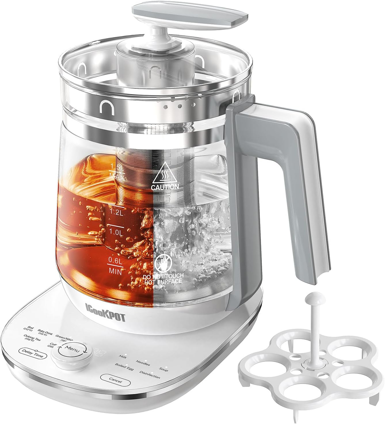 ICOOKPOT Hot Tea Maker Glass Electric Kettle with Tea