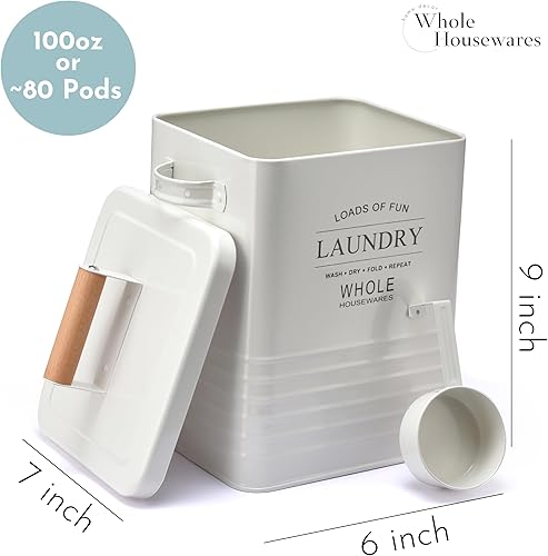 Miniatura 3 de Whole Housewares Contenedor de detergente para ropa Dispensador de jabón en polvo de lavandería de metal con cucharón, tapa hermética y asas,