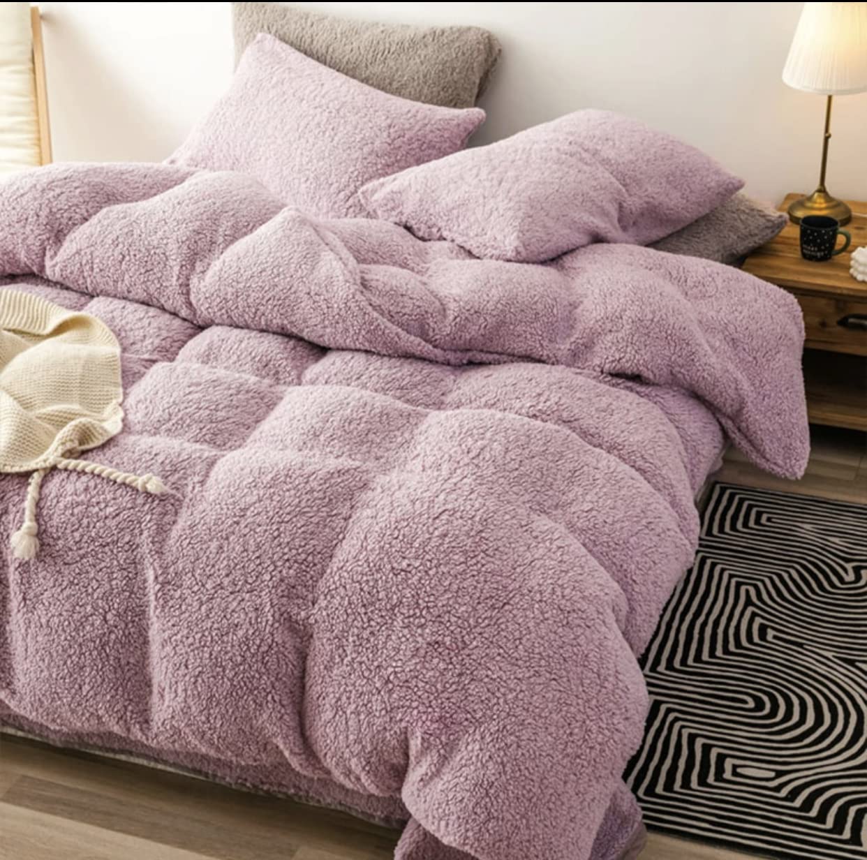 Housse de couette polaire Sherpa contre le froid hivernal rose