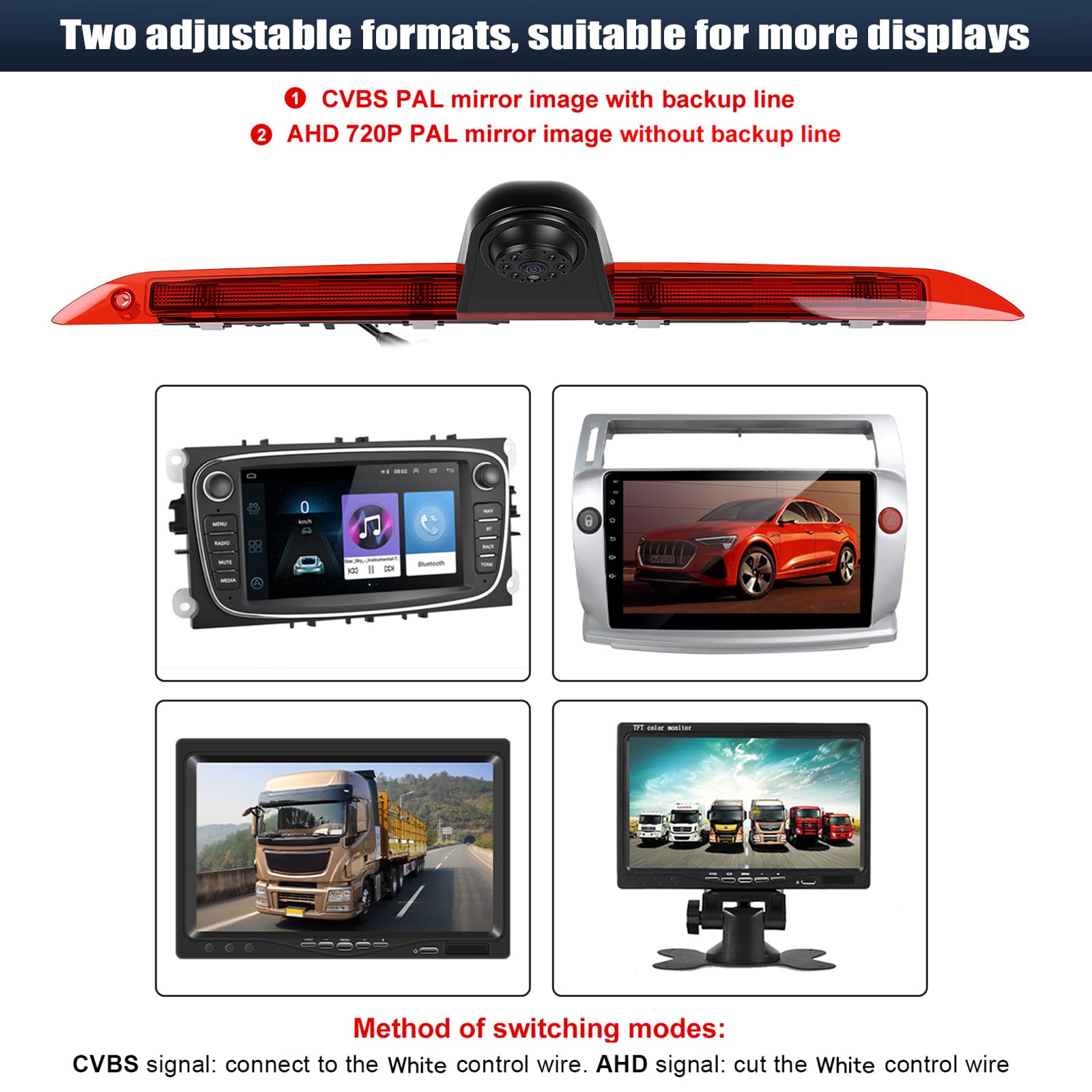 CAMECHO Visione Notturna Telecamera Posteriore con Luce Stop per Mercedes-Benz V260 2018 / Mercedes-Benz V260L 2018 Telecamera di Retromarcia con HD/CVBS IP67 140°, Linee Guida per il Parcheggio