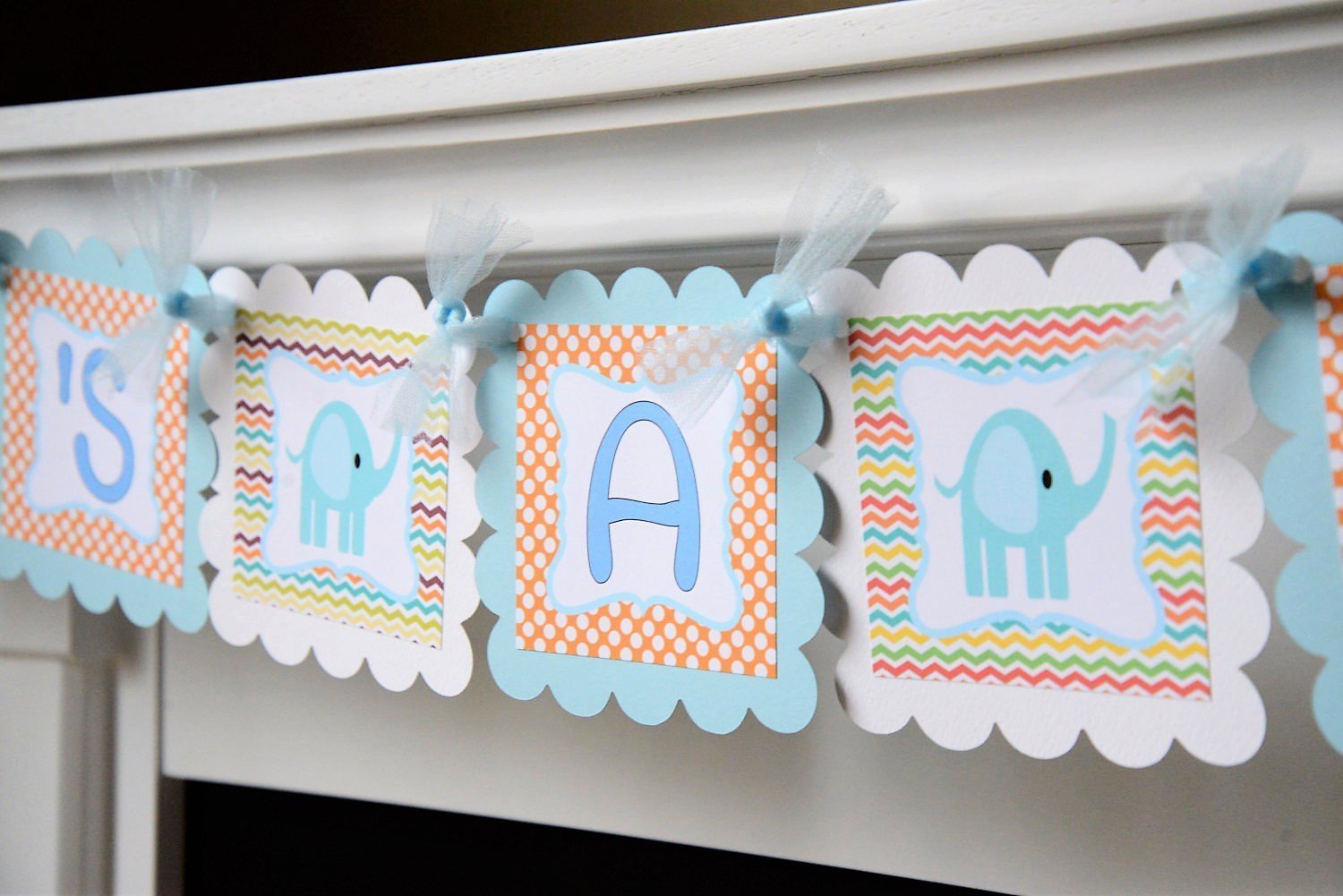 Light Blue and White Its a Boy Elephant Baby Shower Banner