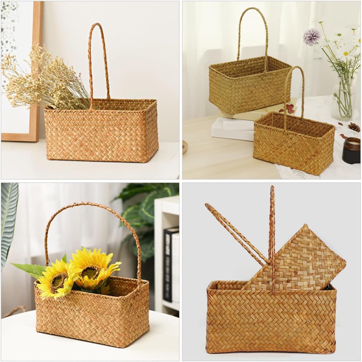 Cattail Woven Handheld Wedding Basket with Handle Design image 3