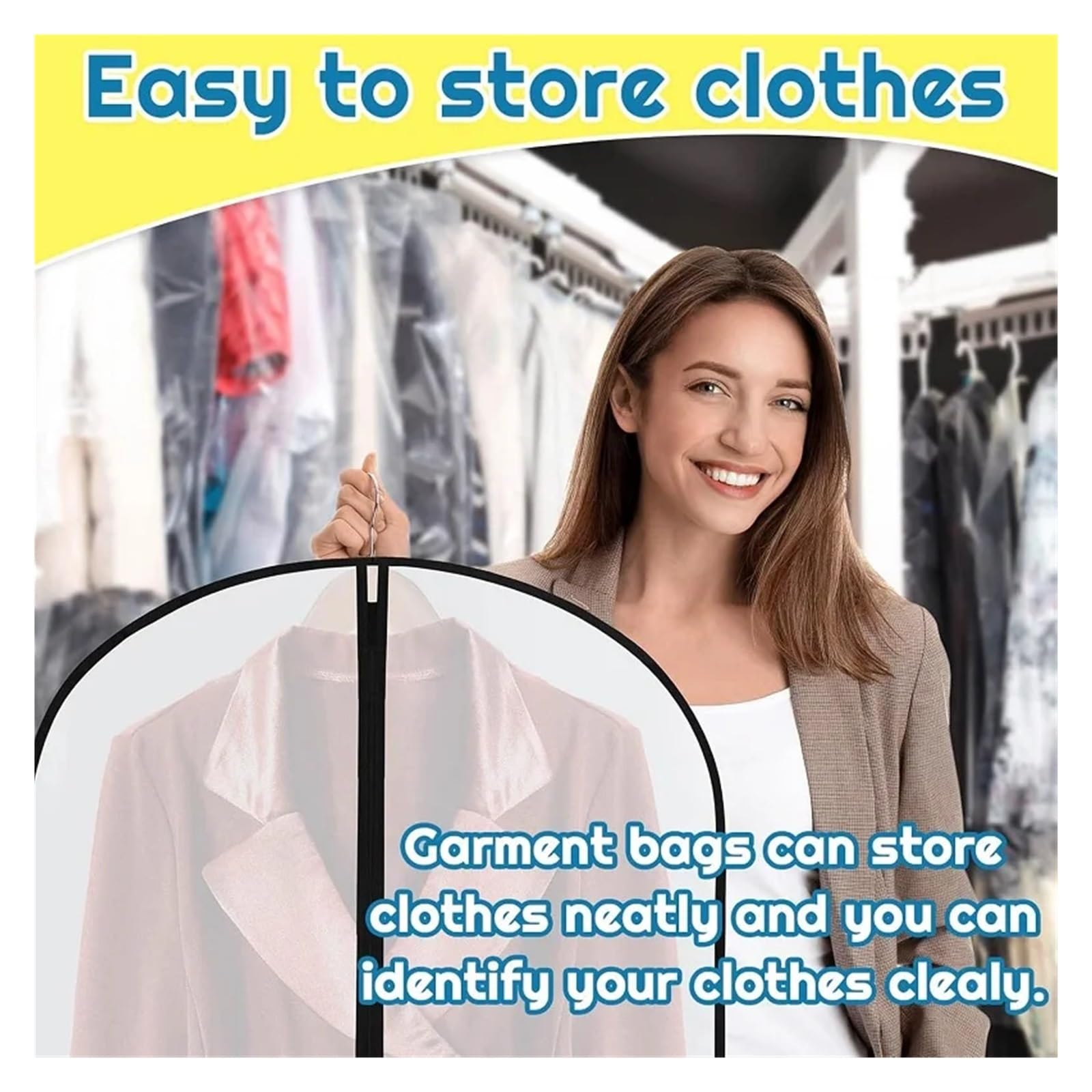 fundas para ropa Clothes Hanging Dust Cover Suit Coat Wedding Dress Storage Wardrobe Clothing Organizers With Zipper(60X100CM,5PCS)