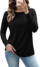 Totatuit Women's T-Shirt Long Sleeve Round Neck Basic Elastic Soft Comfortable Chic Solid Color Tunic