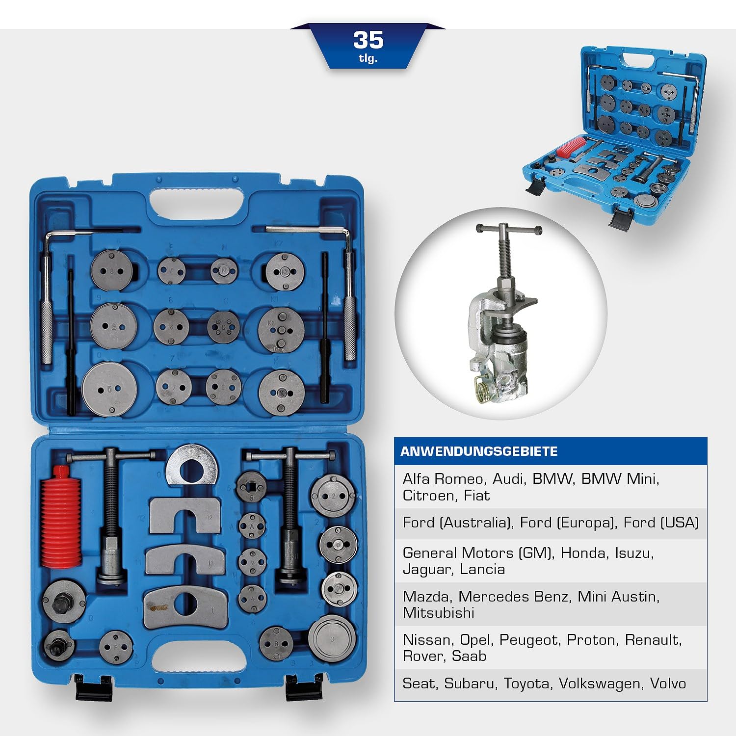 BRILLIANT TOOLS BT701050 Juego universal de herramientas de reposicionamiento de pistones de freno, 41 pzs [Powered by KS TOOLS]