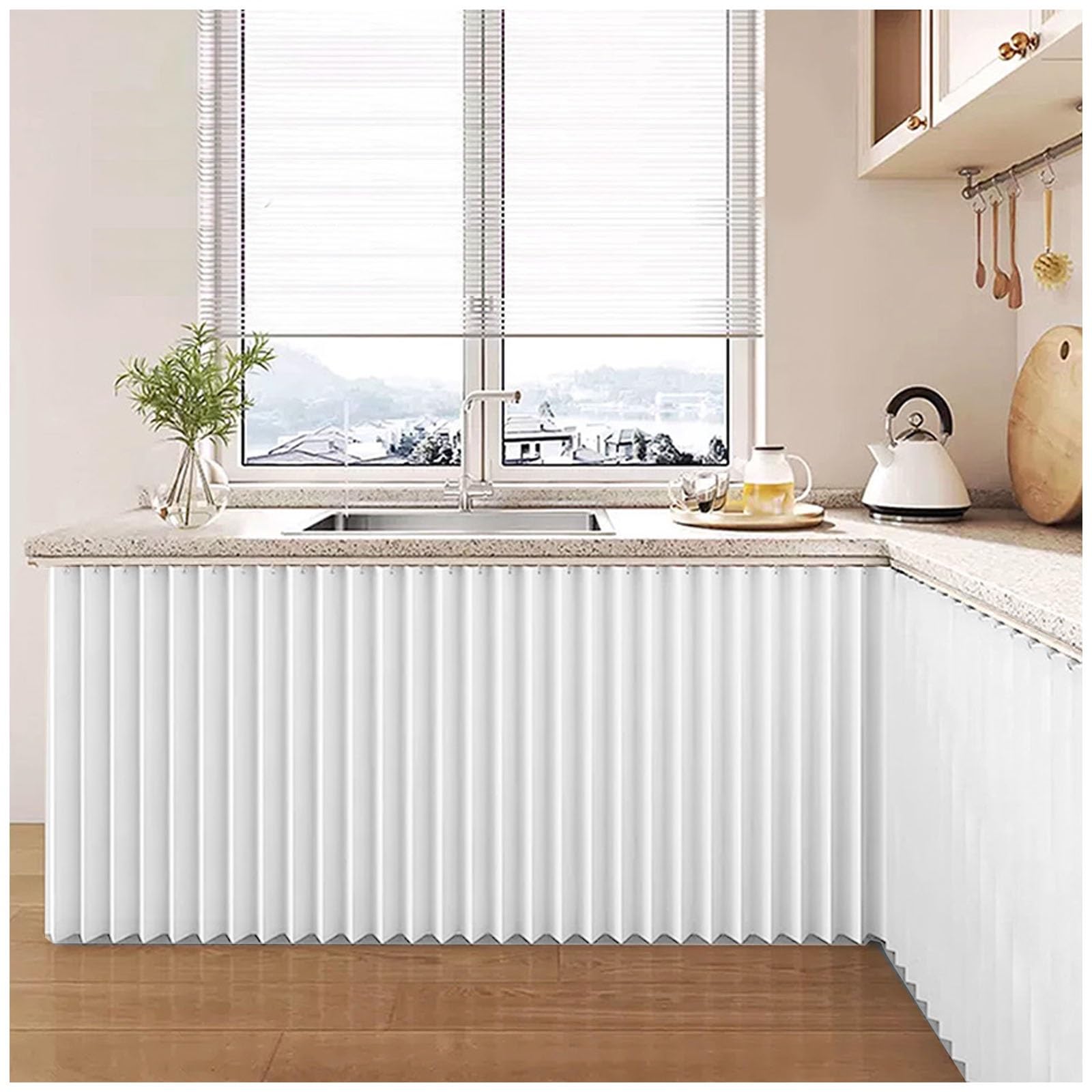 Cupboard Curtain Kitchen - Dustproof Blackout Waterproof Cafe Short Curtains with Self Adhesive Track, Under Sink/Counter Curtain, Kitchen Cabinet/Wardrobe/Washing Machine Curtains(Cream,100x100cm)