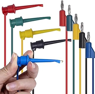Test Hook Clips 4mm Stackable Banana Plug to Minigrabber Cable Wire Leads for Multimeter Electrical Testing(5 PCS)
