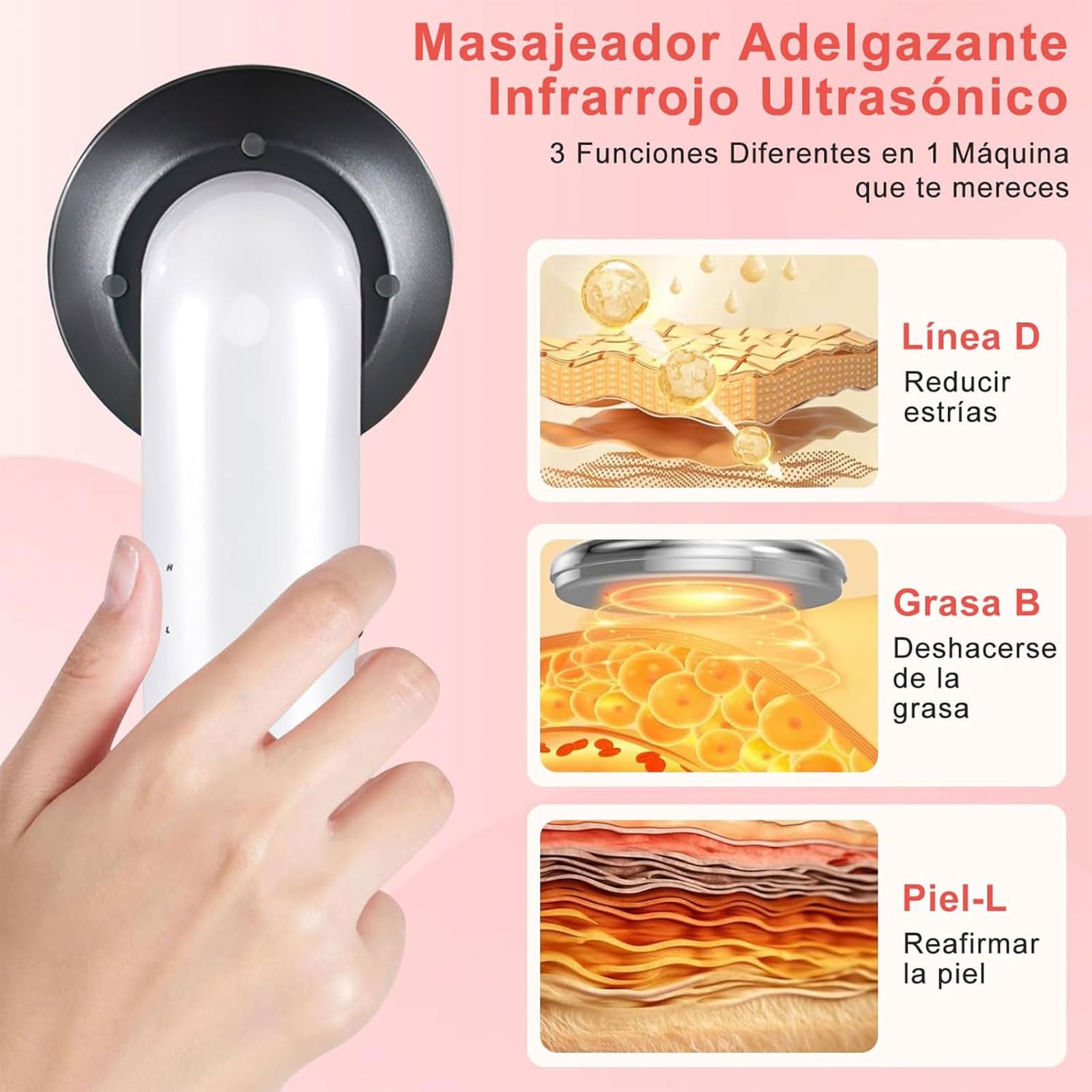Masajeador Multifuncional, Masajeador Ultrasónico 3 En 1 Terapia Luz Infrarroja EMS Máquina Terapia Ultrasónica Dispositivo Eléctrico para Rostro, Brazos, Cuello, Pies y Cuerpo,A