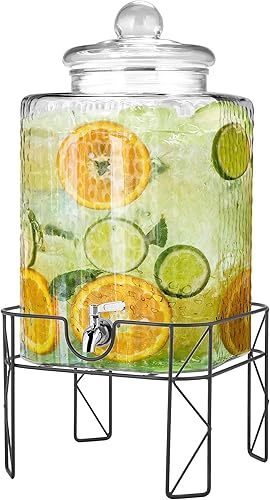 Dispensador de bebidas de vidrio de 4.6 galones con soporte y dispensador de bebidas de espita inoxidable con tapas, dispensador de bebidas frías,