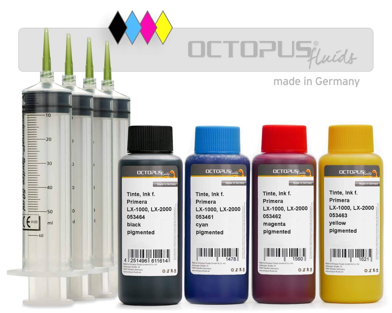 Octopus Refill ink kit compatible for Primera 053464, 053461, 053462, 053463, LX1000, LX2000 CMYK 4x 100 ml