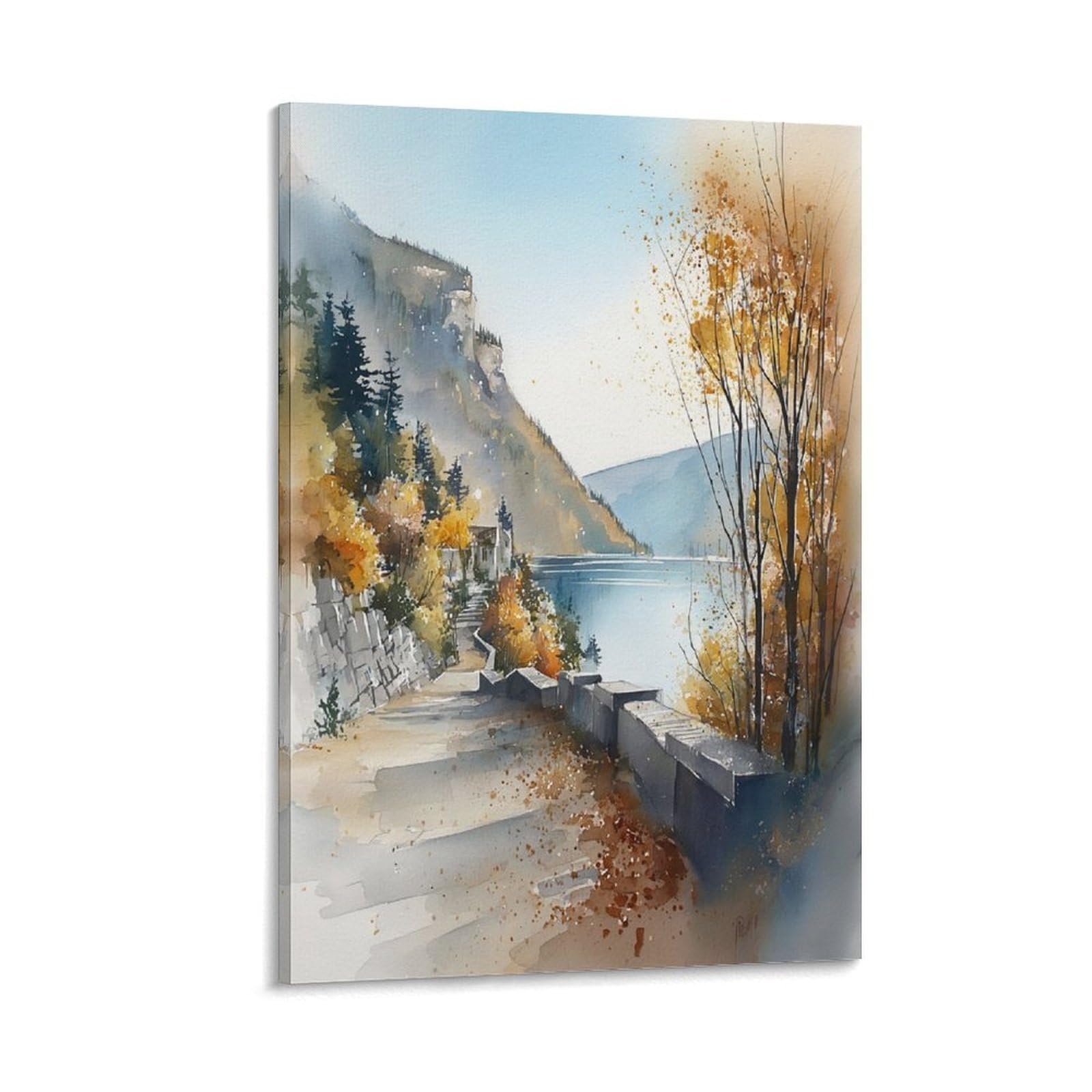 LCYNNH Finger Lakes Watercolor Painting_ New York Travel Art 20x30inch(50x75cm) Print Home Bedroom Office Living Room Decor Canvas