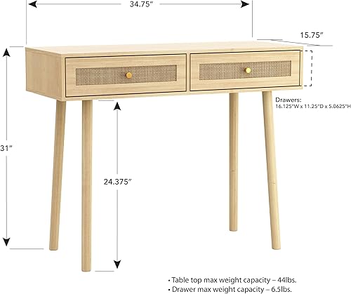 Miniatura 3 de Atlantic Paneles de ratán natural con almacenamiento Loft y Luv Remy Boho Mid-Century Consola mesa de entrada