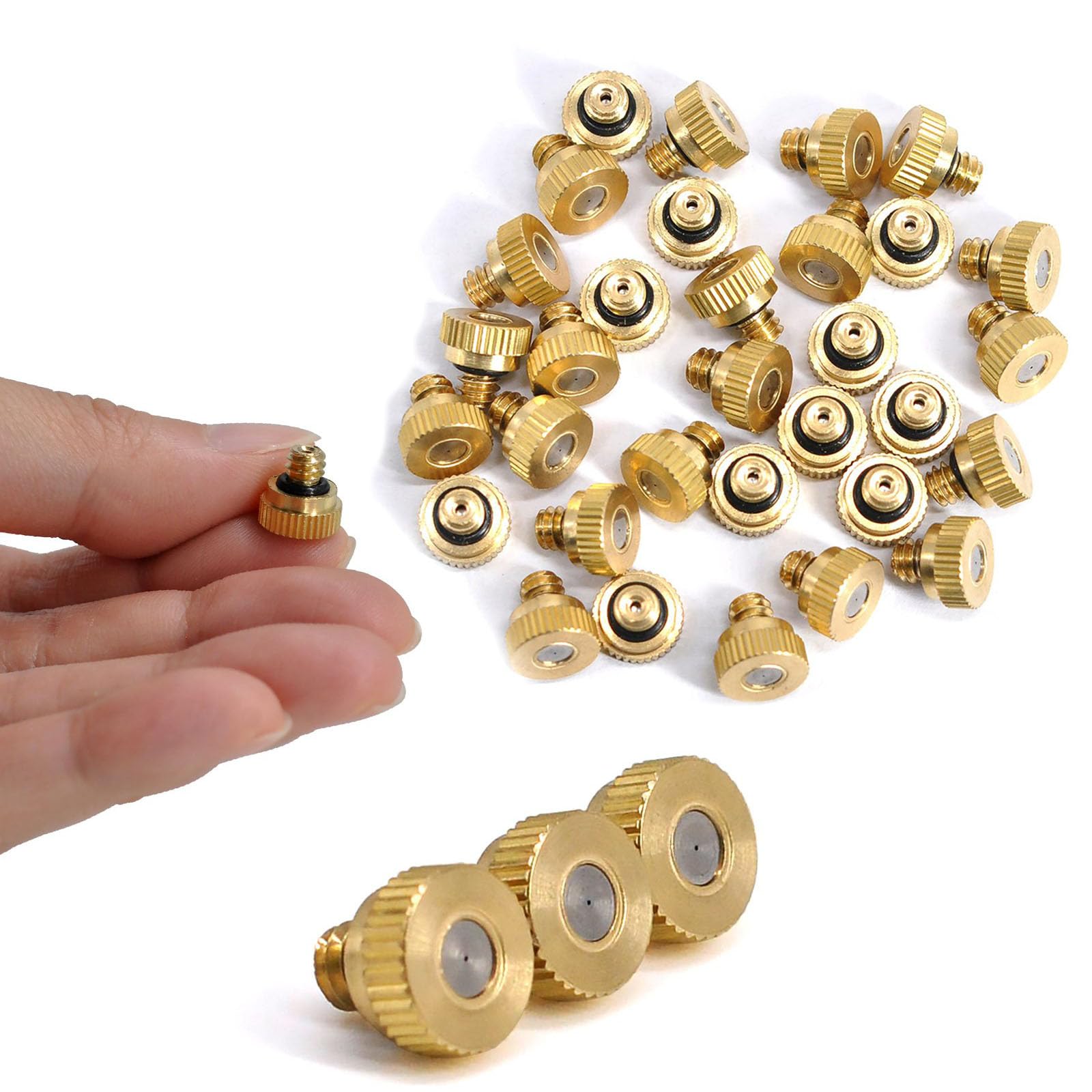 PUAISJN Brass Misting Nozzles, Brass Misting Nozzles 10-24 UNC Low Pressure Atomizer Outdoor Cooling 0.1-0.8mm Pack of 10-50(10 Pieces,Aperture0.3mm)