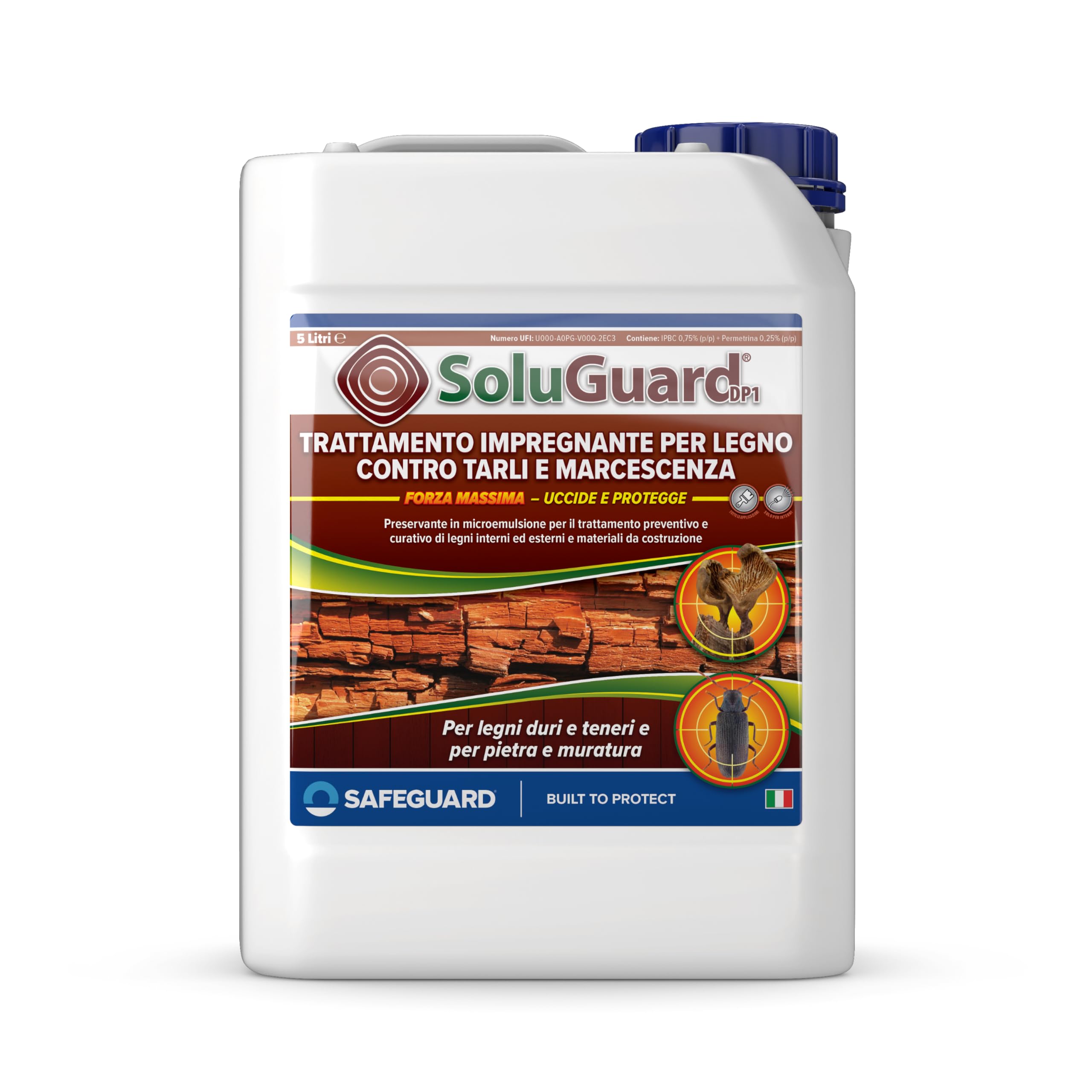 Soluguard Trattamento Tarli & Muffa (5 Litri Trasparente) - Pronto all'Uso, Preservante Senza Solventi - Anti Tarlo e Muffa