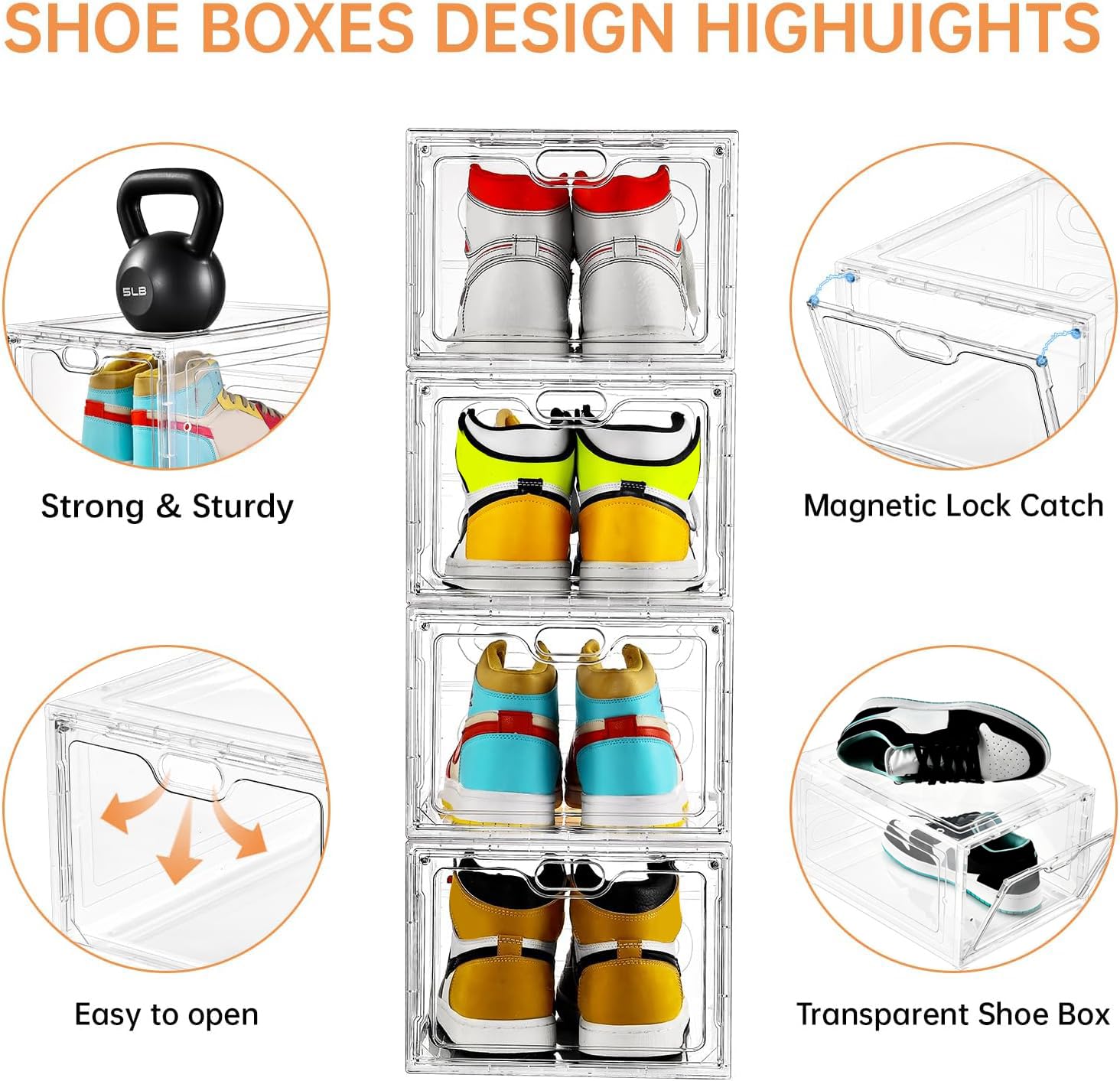 Aliscatre Schuhboxen, transparenter Kunststoff, stapelbar, 6 Stück, Schuh-Organizer für Schrank, Schuhbehälter für Sneaker-Display, passend für US-Größe 47 (34x24.9x18 cm)