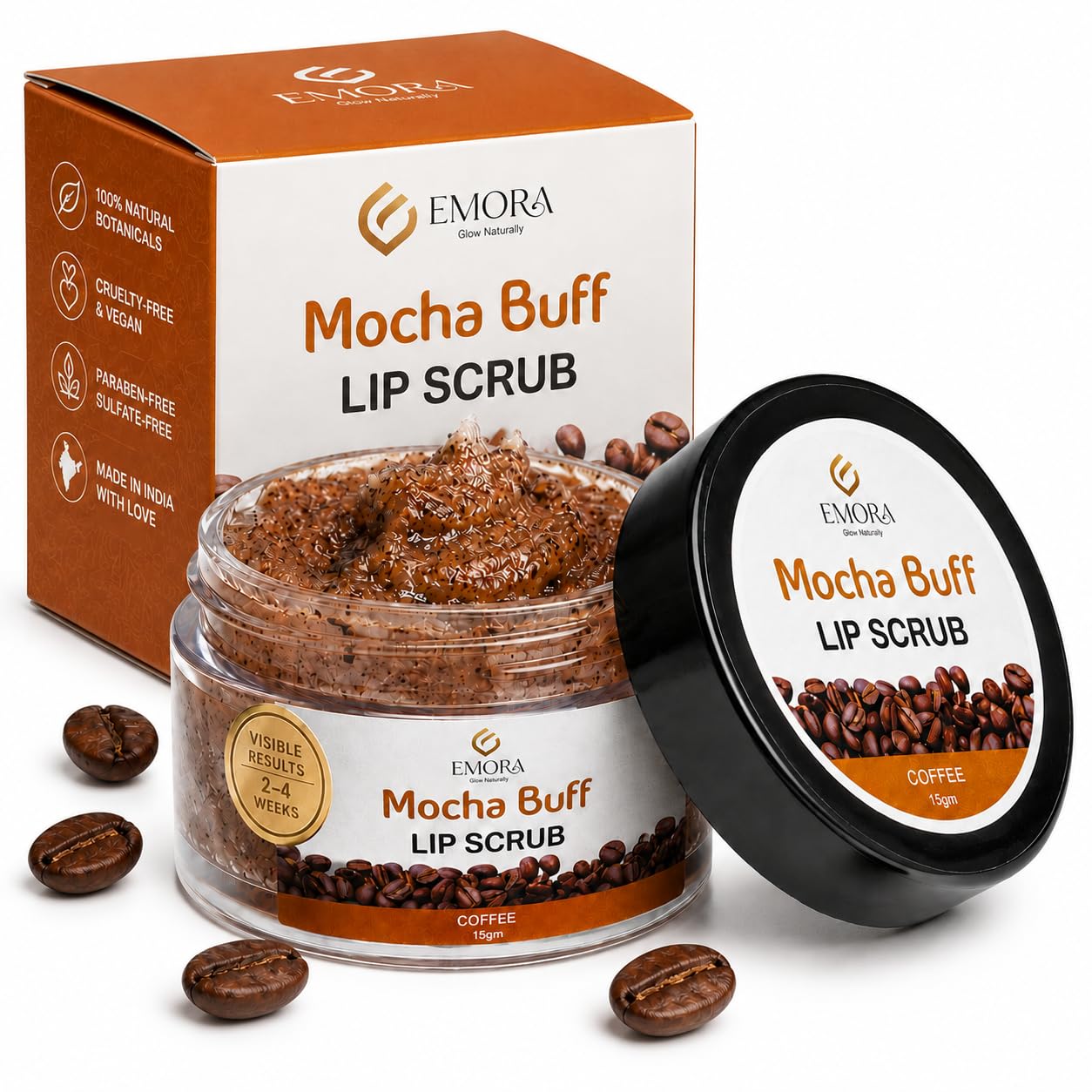 Emora Mocha Buff Coffee Lip Scrub | Exfoliating Lip Scrub for Dark & Pigmented Lips | Moisturizing Formula for Dry Lips | Natural Ingredients | Gentle Exfoliation (15gm)-picture-20
