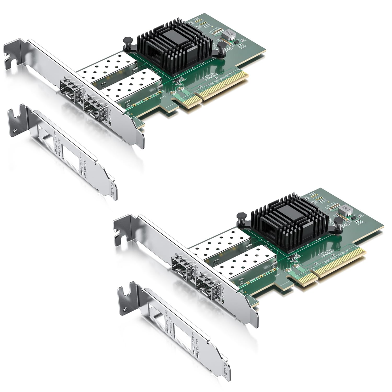H!Fiber - Confezione da 2 schede di rete SFP+ PCI-E da 10 GB, con chip Intel 82599ES, doppie porte SFP+, confronta con Intel X520-DA2 (E10G42BTDA), PCIe X8, adattatore di rete LAN Ethernet, supporto