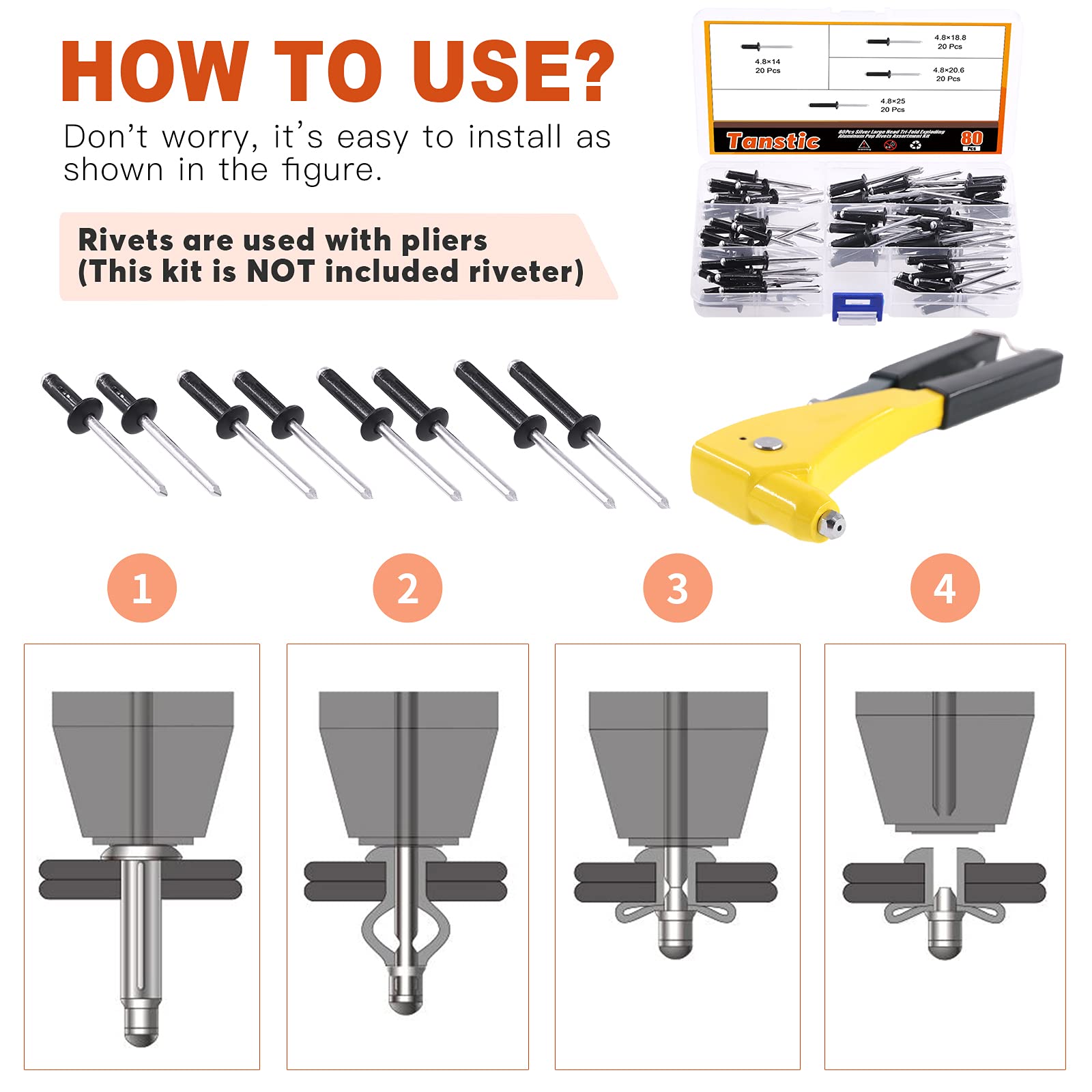 Rivetti Fissaggio Metallo Rivetti Ciechi Testa A Flangia Grande - 30 Pezzi Nero 3.2x12x10mm In Alluminio E Acciaio Rivetti Riparazioni