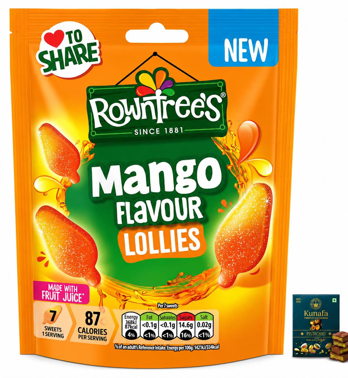Rowntree's Lollies Mango Flavour Sweets Sharing Bag 130g