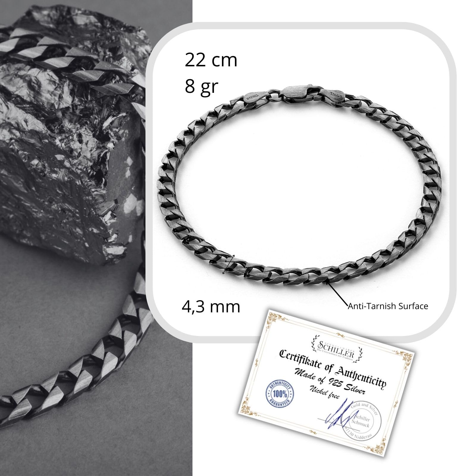 Pulsera de plata de ley 925 para hombre, color negro oxidado ecológico, regalo para hombres