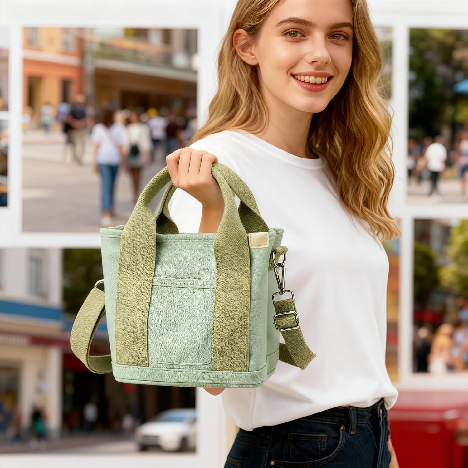 Small Canvas Tote Bag with Zipper 2025 - Multi-Pocket Crossbody Shoulder Satchel Hobo Messenger Bags for Casual Use - Image 7