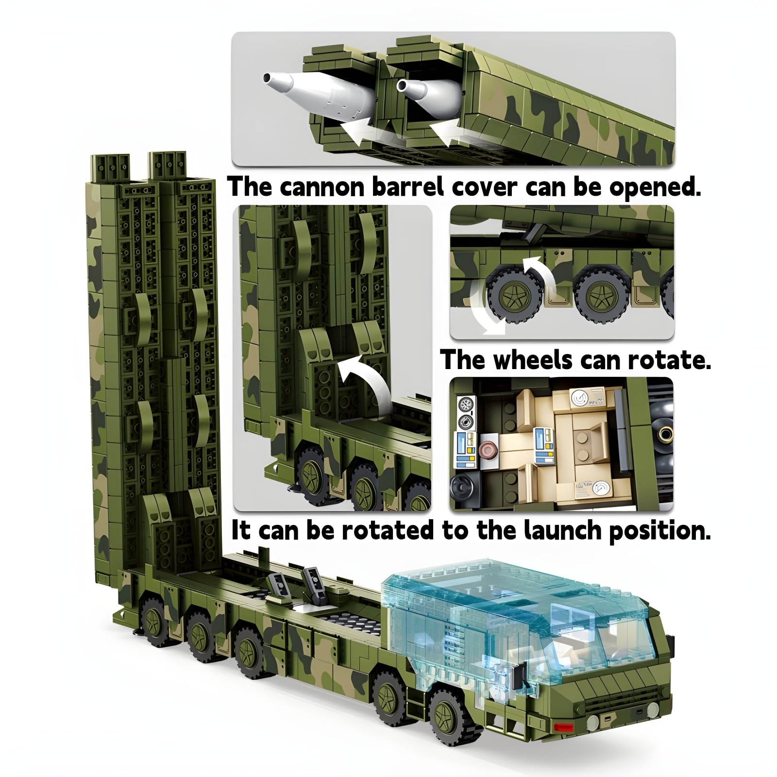 Technik Militär Panzer Klemmbausteine Set, 1336 Teile Panzerabwehr Rakete Fahrzeug Militär Bausteine, Panzer Klemmbaustiene Heim Büro Dekor Modell, Geschenk für Militärbegeisterte