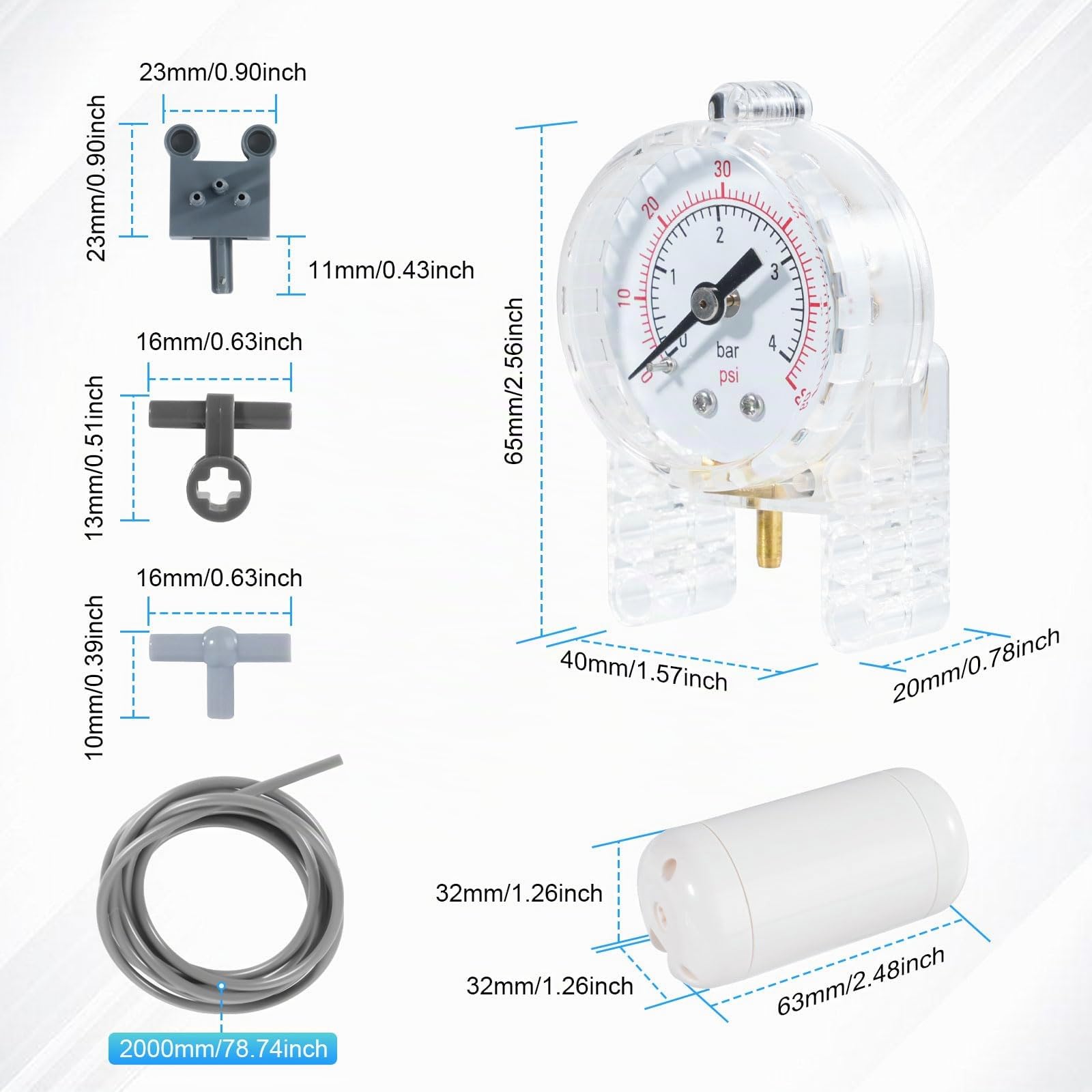 31-Teiliges Pneumatik-Set,QIQIAZI Pneumatik Zylinder & Hydraulik Ersatzteile Set mit Luftpumpe, Luftdruckmesser, Gastank, Schlauch und Schalter, Kompatibel mit Große Marke Technik-Motoren-Set