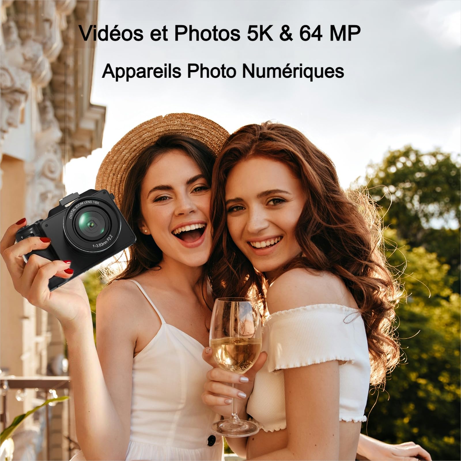 Appareil Photo Numérique, 5K 64MP Digital Camera avec Carte 64GB WiFi, Autofocus Appareil Photo Compact LCD Écran 3'' Selfie Camera de Vlog pour Adolescents Débutants Adulte Youtube