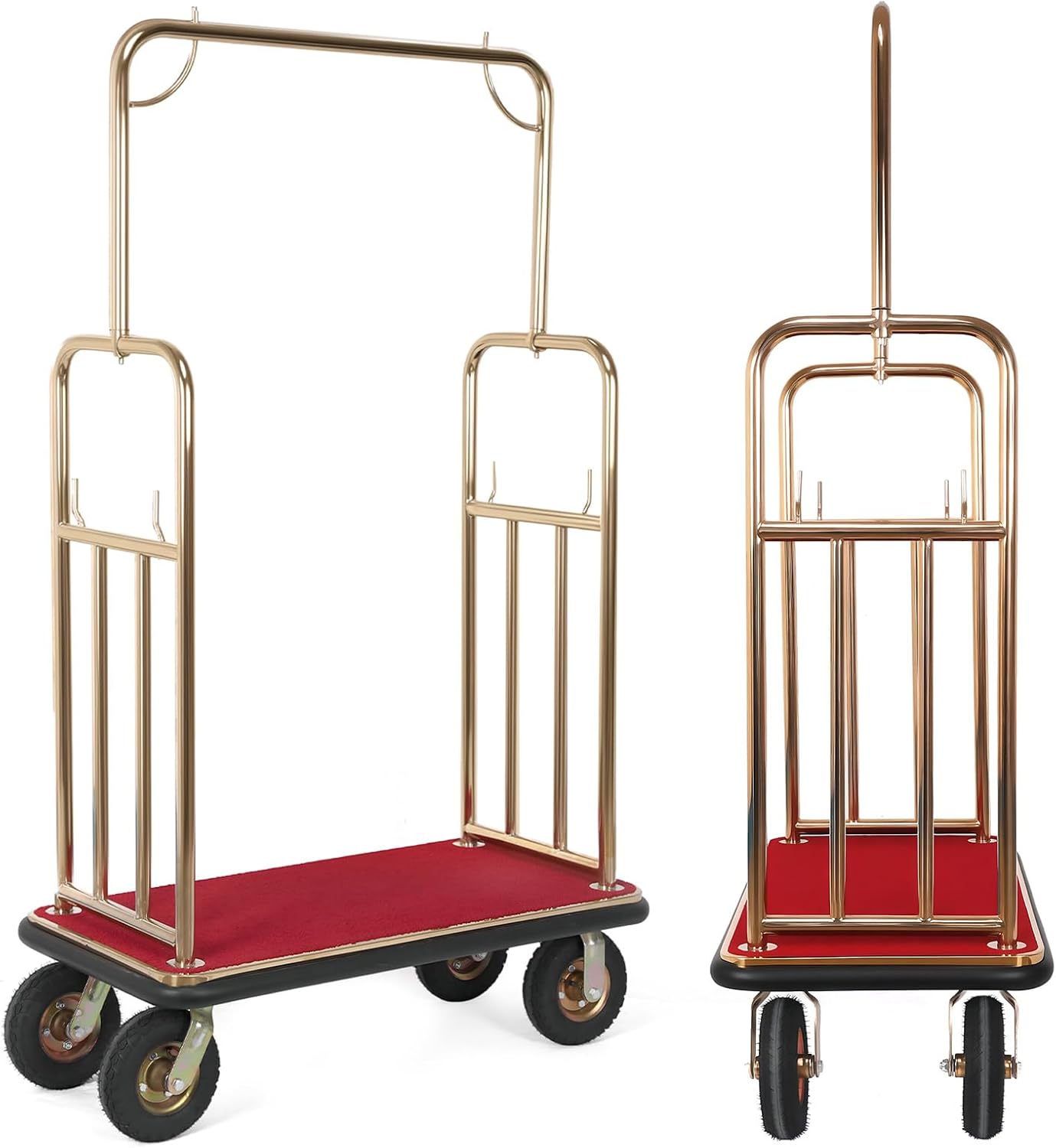 Hotel Luggage Cart 39Lx19Wx68H Inch Baggage Lobby Cart Up to 881LBS 8-inch Silent Rubber Casters Carpet Deck Bumper Rails Guest Room Trolley Add Elegance to Hotel&Resort