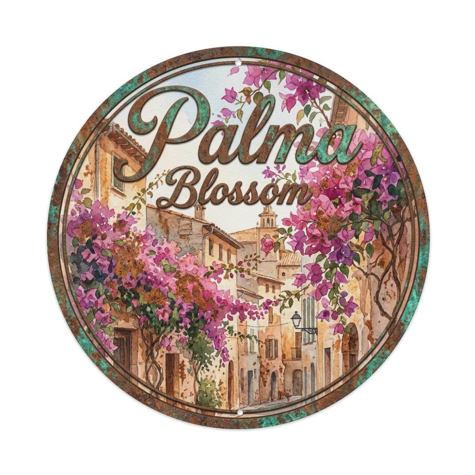 Tgrcjimh Style Metal Tin Sign Vintage Travel Palma Spain Flower
