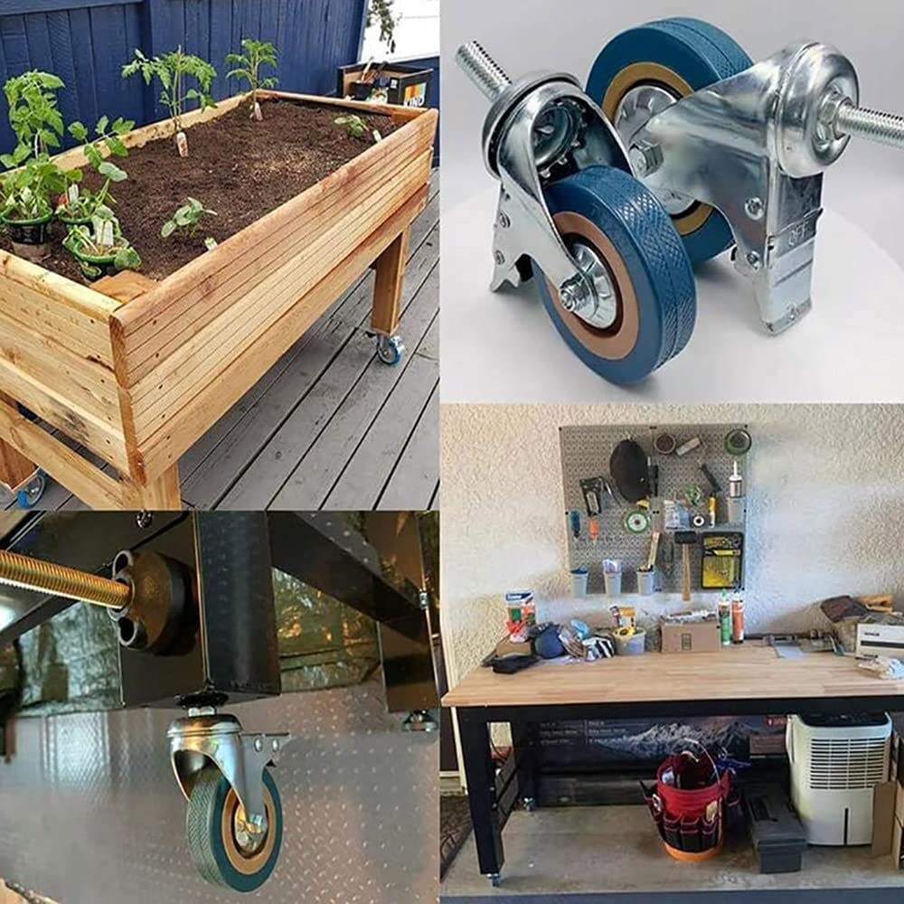 Ruote girevoli da Ufficio da 75 mm, Portata 200 kg, con Freno, Filettatura M10/M12, Ruote per carrelli e mobili.