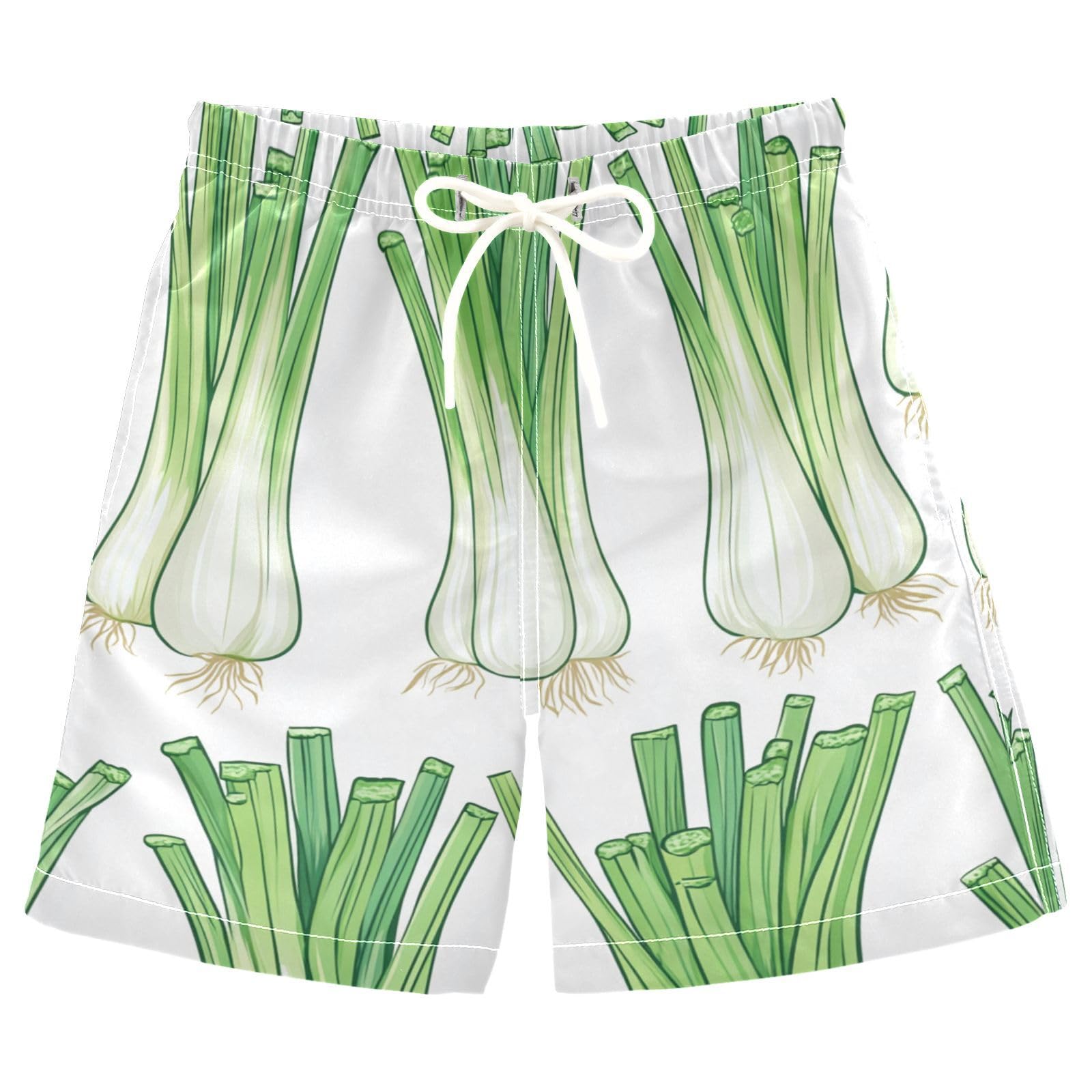 Jucciaco Boys Beach Board Shorts Vegetable Green Food Swim Trunk Teen Swimwear