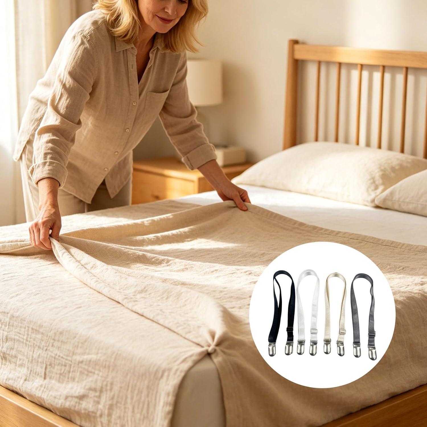 Household Fabric Gripper Straps Adjustable Metal Clip Holder Set, 12 Pack for Sheets, Slipcovers and Sofa Cover Sheet Gripper Straps Sheet Holder Sofa Cover Fastener Slipcover Elastic Fabric