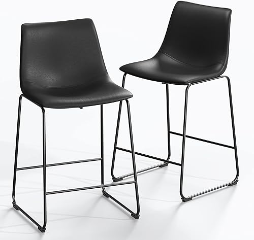 Miniatura 17 de NicBex Taburetes de bar retro de cuero de caballo loco con patas de metal, taburetes de bar para isla de cocina, juego de 2, (color blanco) Negro