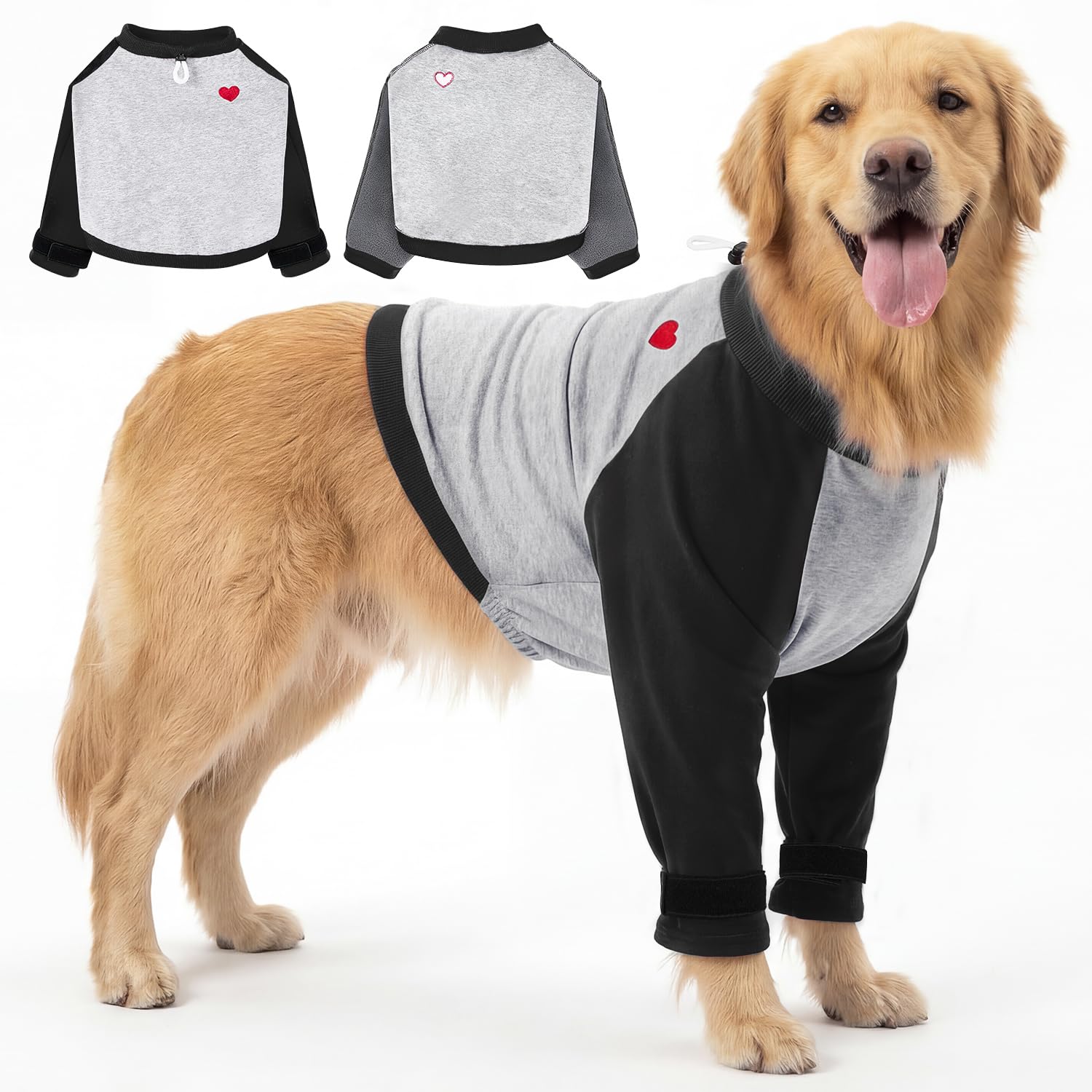 SlowTon Dog Front Leg Recovery Suit - Long Sleeve Elbow Protector with Thick Fleece Lining to Prevent Licking & Chewing, for Wound Care, Injury Protection and Surgery Aftercare