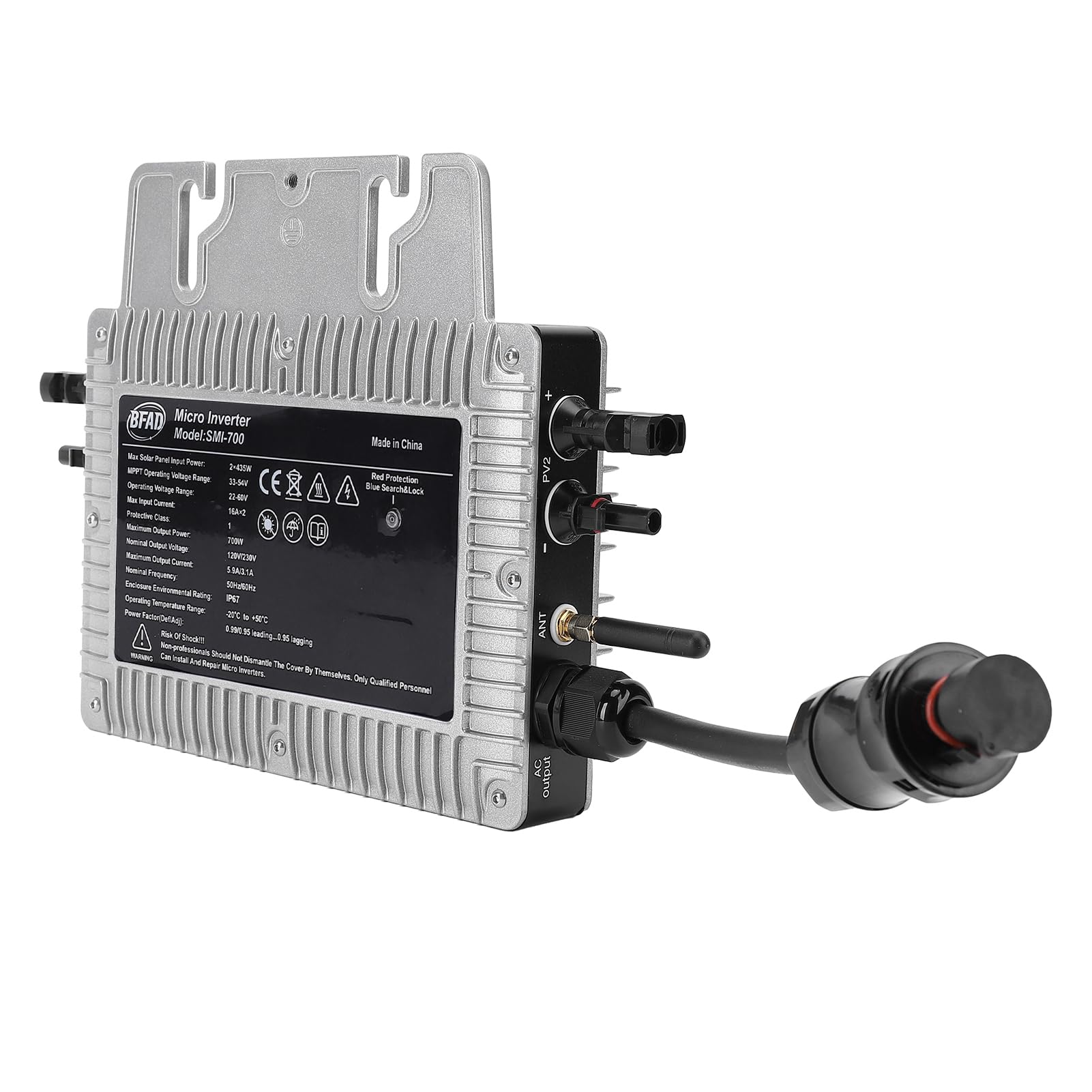 Mikroinwerter WiFi 700 W, MPPT IP67 Inwerter podłączony do sieci słonecznej do różnych gospodarstw domowych, małych i średnich elektrowni, balkonowy system fotowoltaiczny System