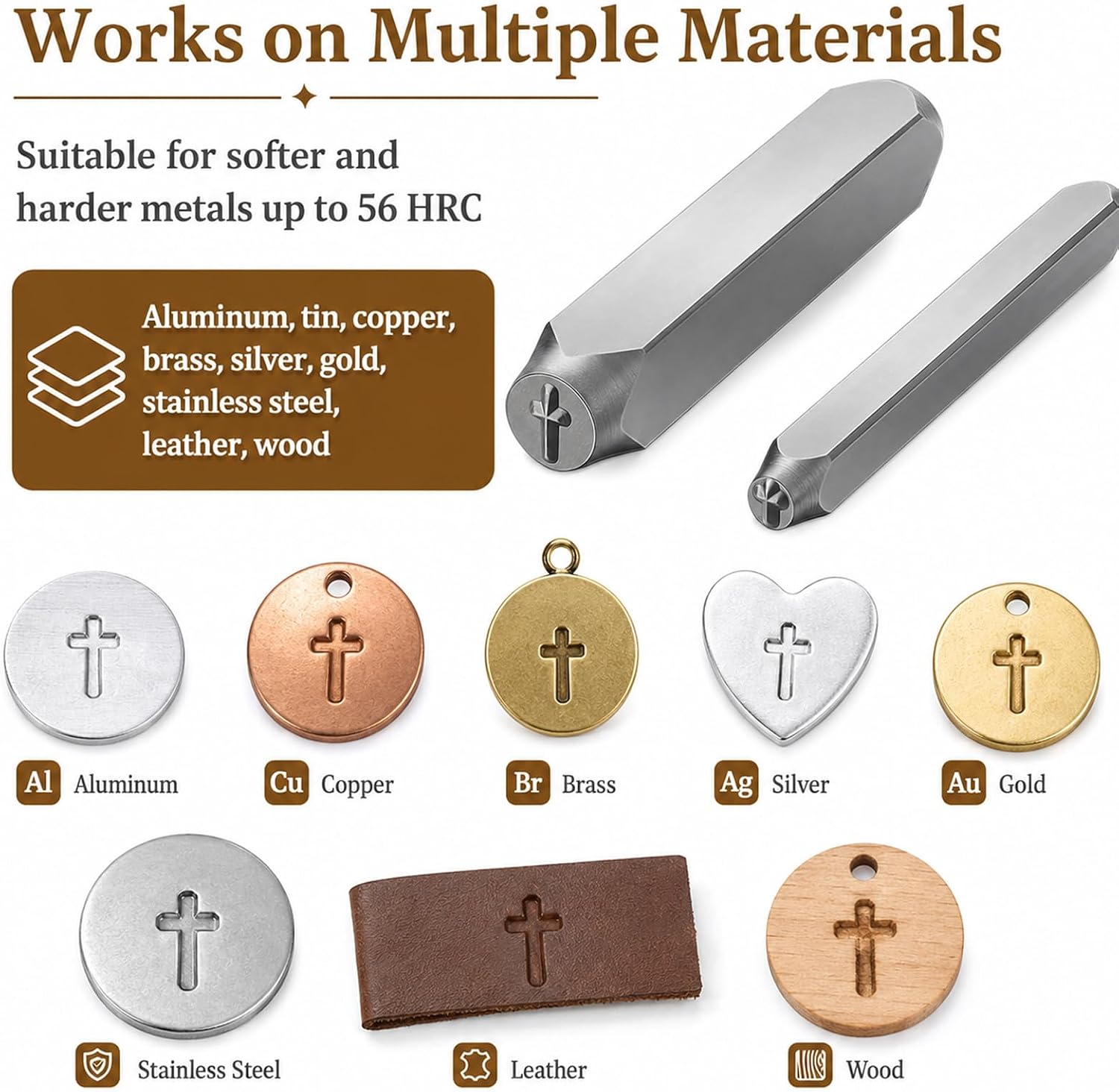 2 Pcs Cross Metal Stamps for Key Jewelry Craft Punching(6mm and 3mm)