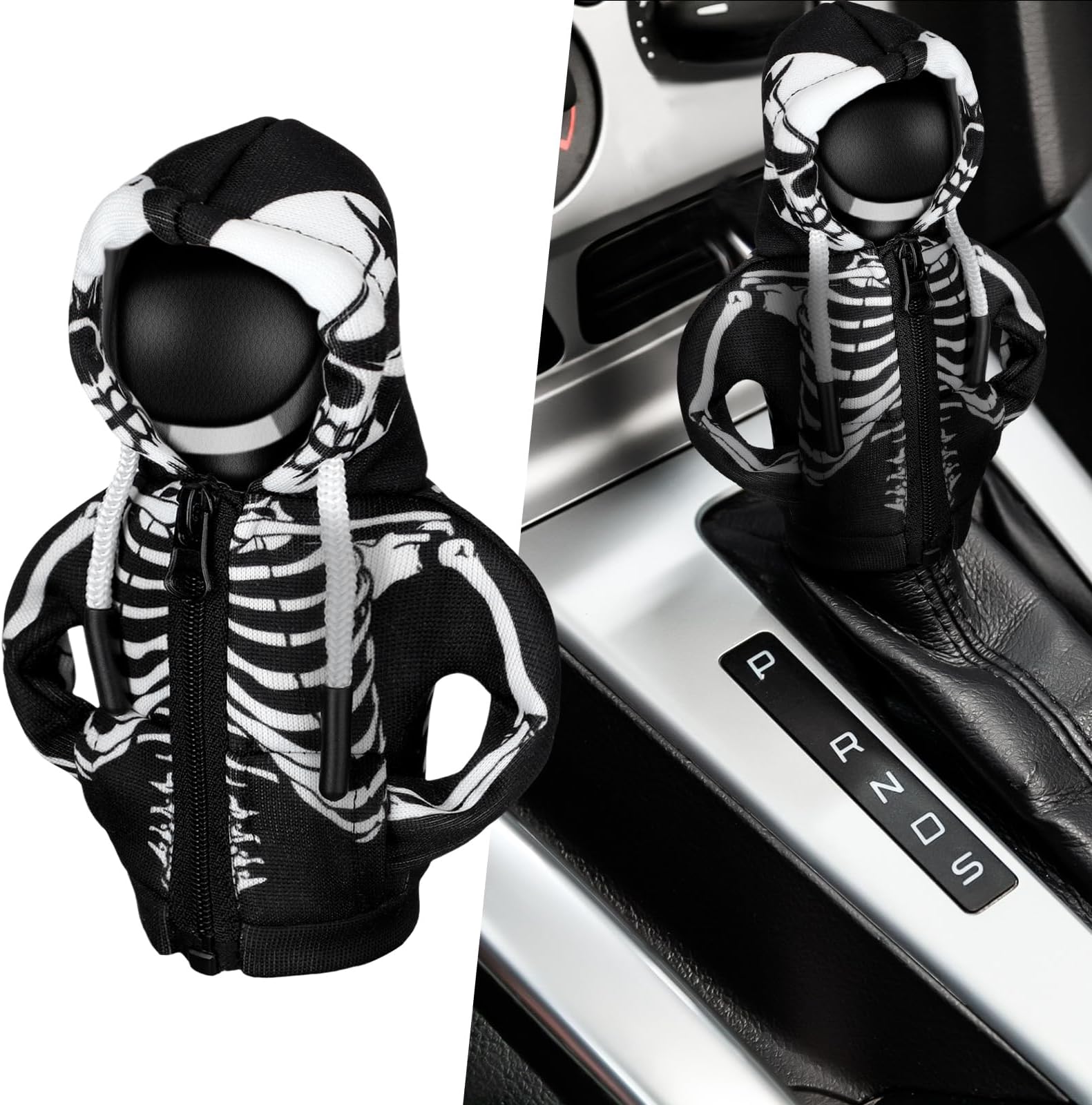 Wonderjune Christmas Car Gear Shift Hoodie Decoration Halloween Funny Gear Shift Cover Mini Universal Knob Hoodie Cover for Automotive Car Interior Accessories Gadgets Gift(Black,Skull)