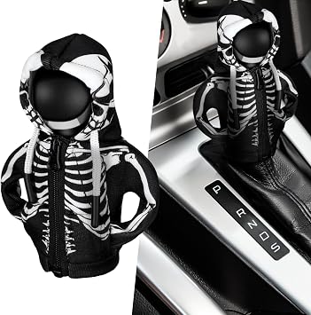 Wonderjune Halloween Car Gear Shift Hoodie Cover Decoration,Black,Skull