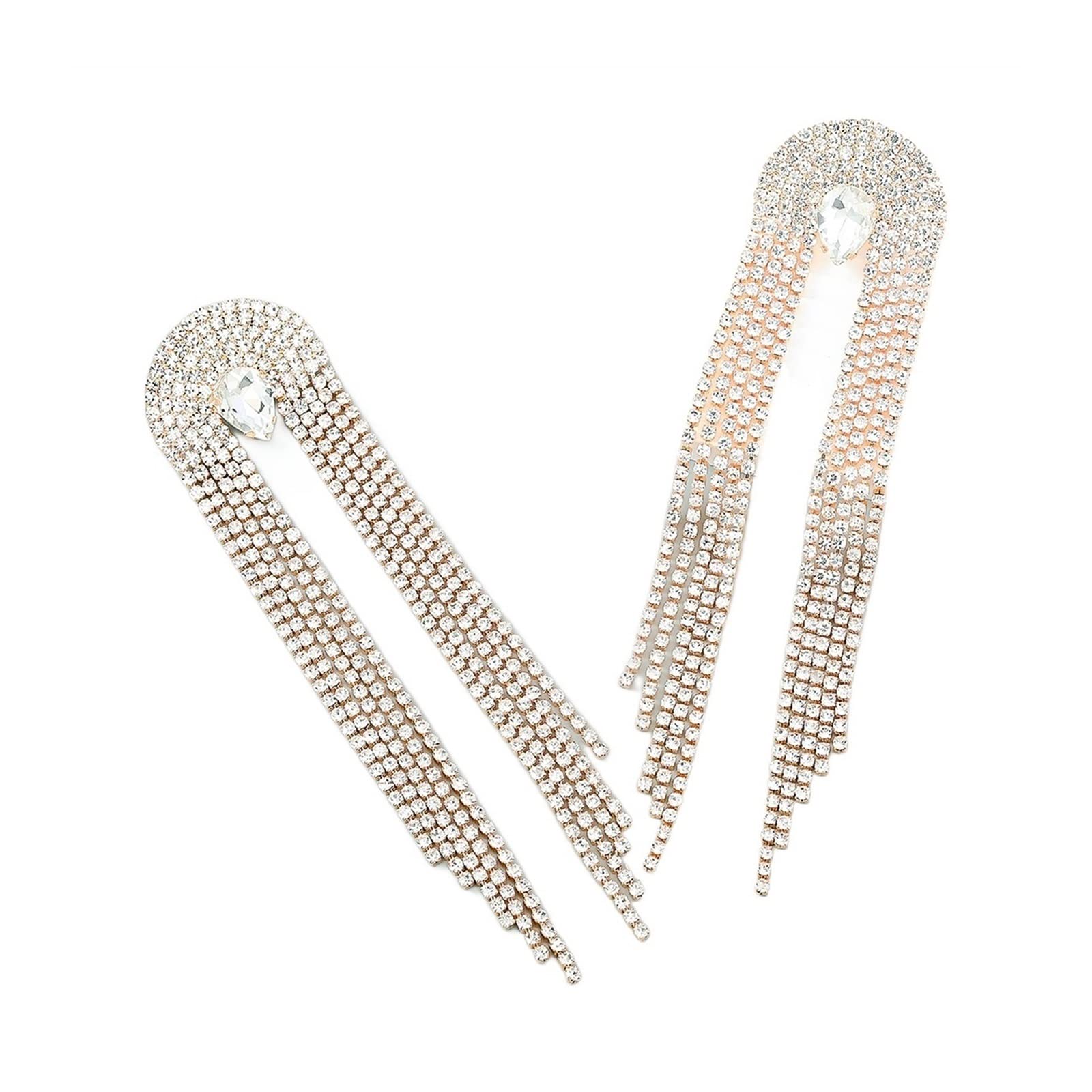 HJMMHX Damen-Ohrringe, Funkelnde Strass-Kette, Lange Quasten-Ohrringe, Damen-Ohrringe, Abendessen, Hochzeit, Accessoires, modischer Luxus-Schmuck