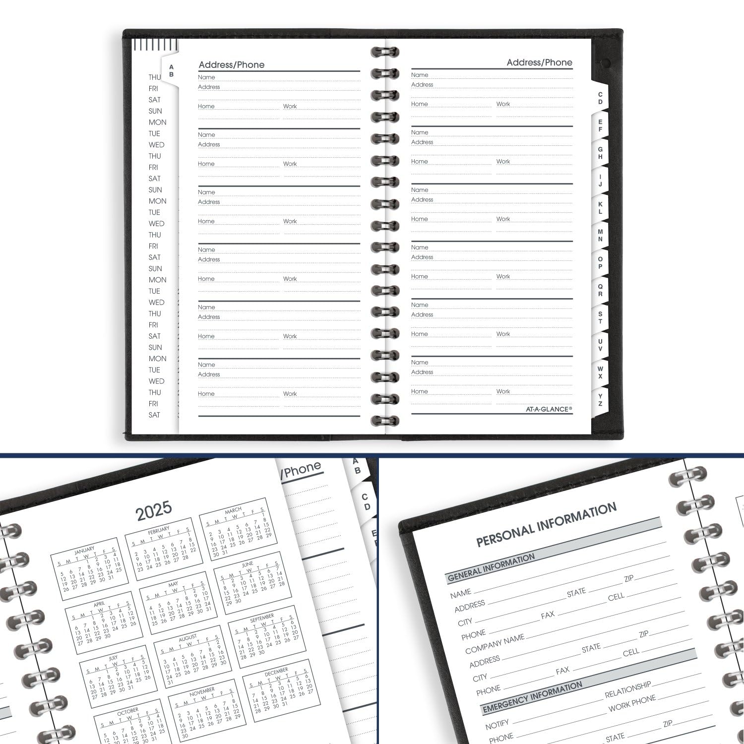 AT-A-GLANCE Agenda settimanale per appuntamenti 2025, ricaricabile, 8 x 16 cm, formato tascabile, nero (700080525)