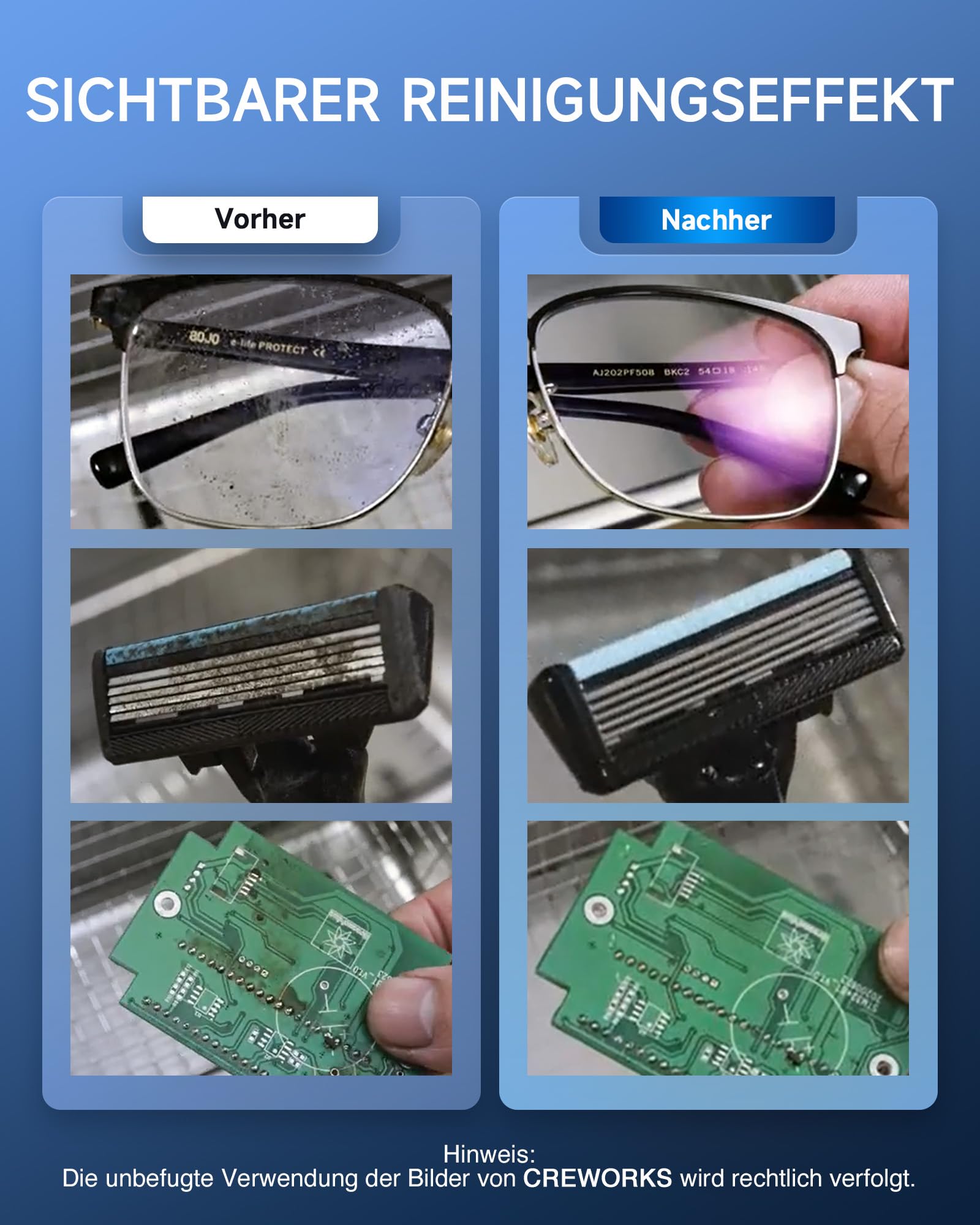 CREWORKS Ultraschallreinigungsgerät 2L (Echtes Volumen) Ultraschallgerät Ultraschallreiniger Edelstahl mit Heizung & Digital Timer für Brillen, Schmuck, Uhren, Zahnprothesen, Münzen, inkl. Korb