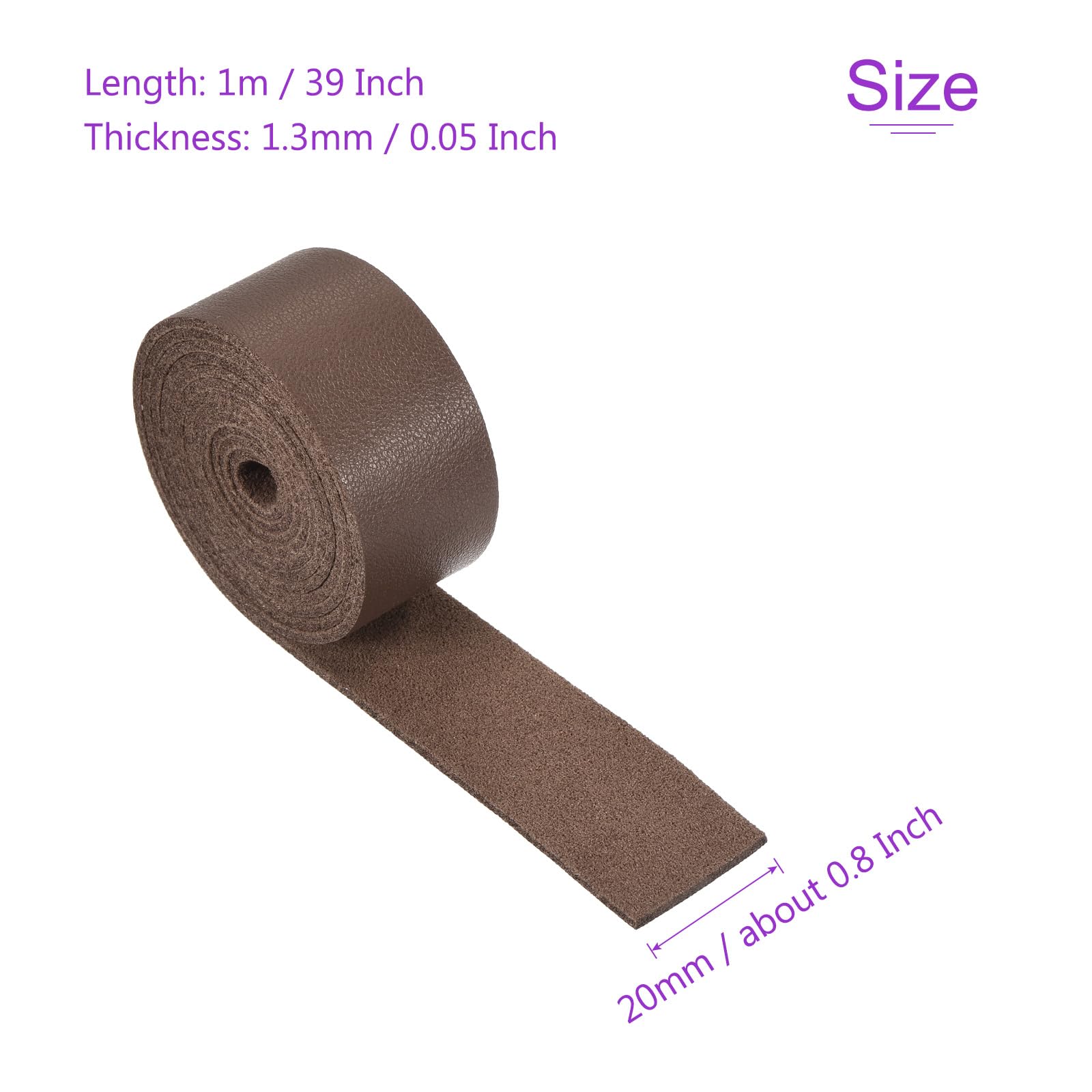 DMiotech Brown Faux Leather Strap 0.8 Inch Wide 39 Inch Long Flat Leather Belt Strip 1.3mm Thick Single Sided Cord for Arts Craft DIY Traction Ropes - Image 3