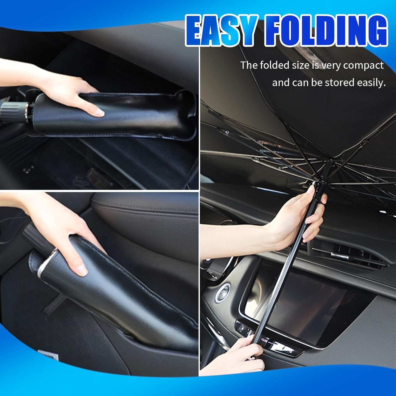 Car Windshield Sun Shade Umbrella,Titanium Silver Umbrella Sunshade for Car Windshield with Foldable Design,Portable & Heat-Blocking Sun Shield for Cars Windshields with Storage Pouch