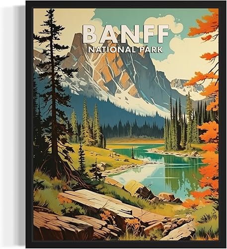 Banff - Póster de Parque Nacional con impresión artística retro de lago de montaña, decoración vintage, paisaje natural, imagen para dormitorio,