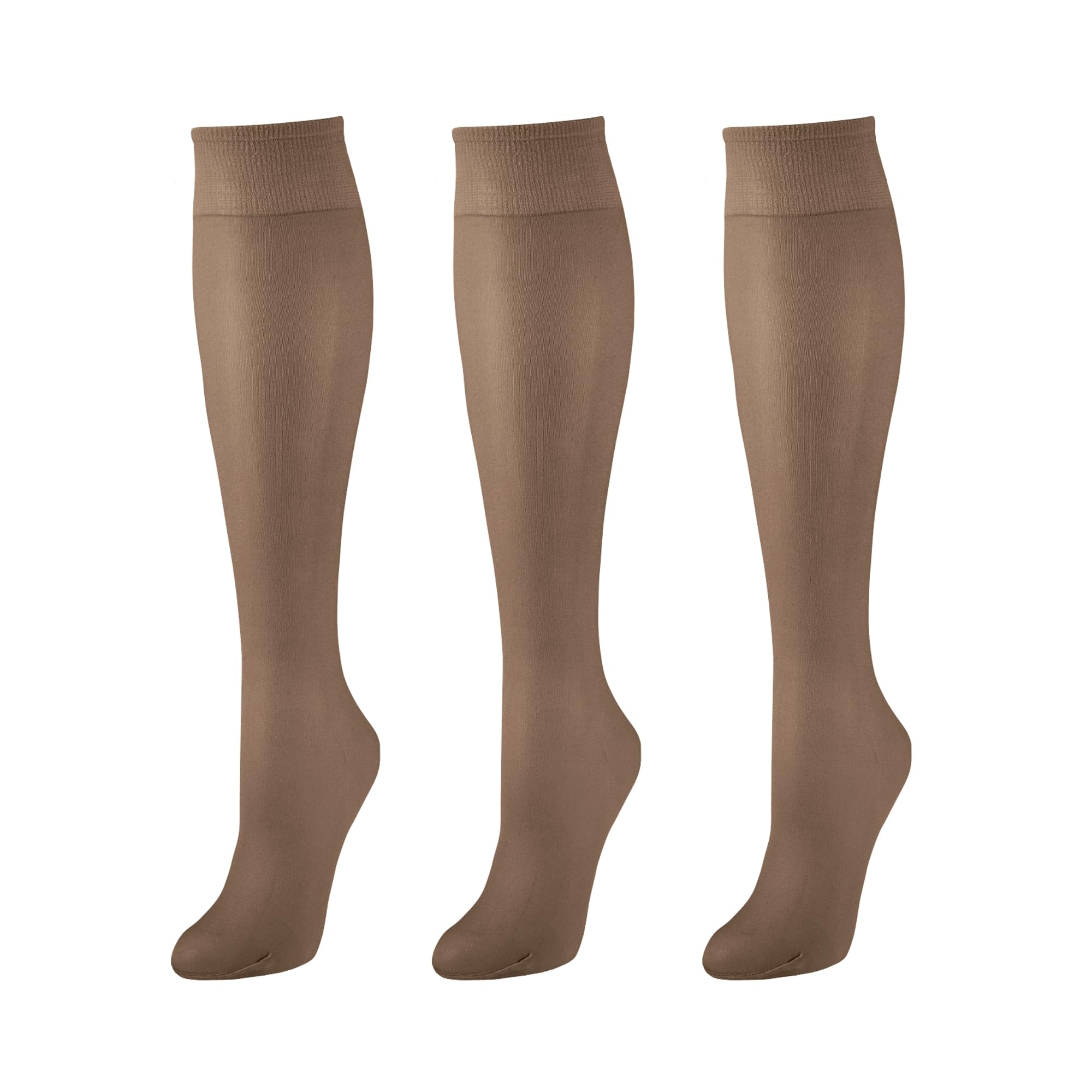EMEM Apparel Grandeur Hosiery Women's Ladies Plus Size Queen Sheer Support Knee High Stockings 3-Pack Coffee 1X