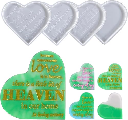 4 moldes de silicona para fundición, letrero conmemorativo de corazón para manualidades de resina epoxi, condolencia, condolencia, condolencias,