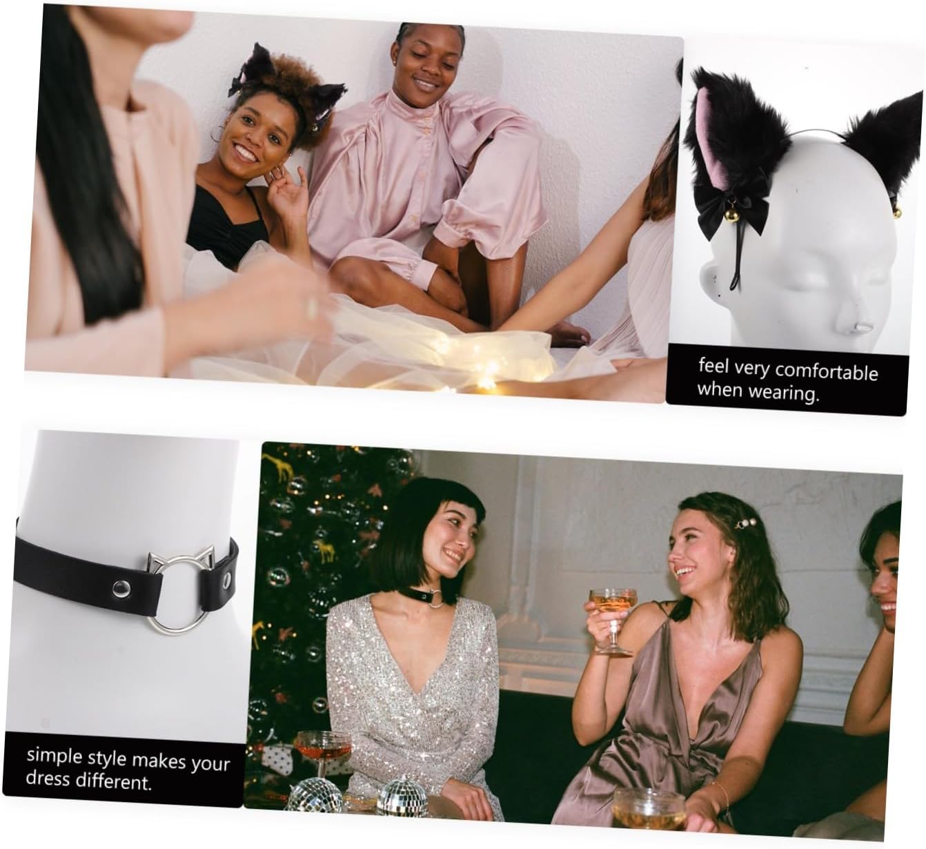 1set Festival Cat Ears Headband and Collar Furry Cosplay Accessories for Parties Weddings and Celebrations Fun Neck Decor and Unique Photo Props