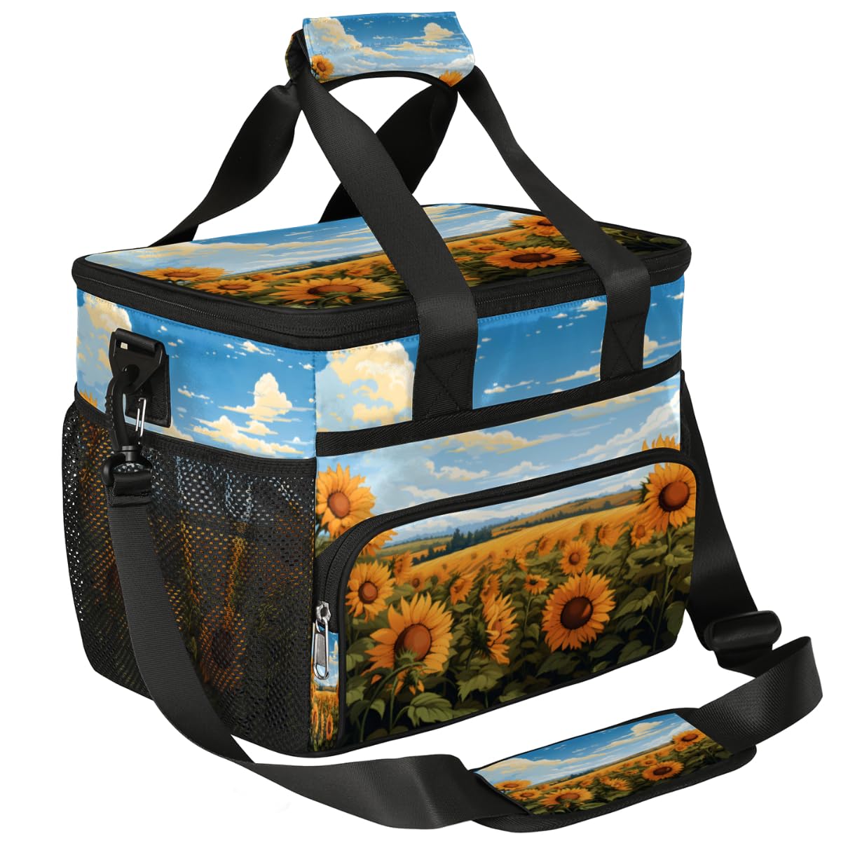 Field with Cloud Insulated Picnic Backpack Lunch Box for Women Men Picnic Basket Tote Lunch Bag Picnic Bag Portable Lunch Bags for Picnic, Beach, Work, Trip,Office, Camp Summer Sunflower